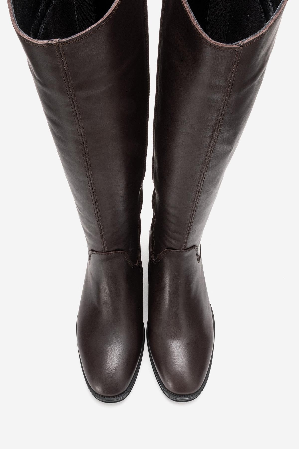 RUIZ - Brown Genuine Leather Low Heel Knee-High Boot – side view showing leather, Vowalisse