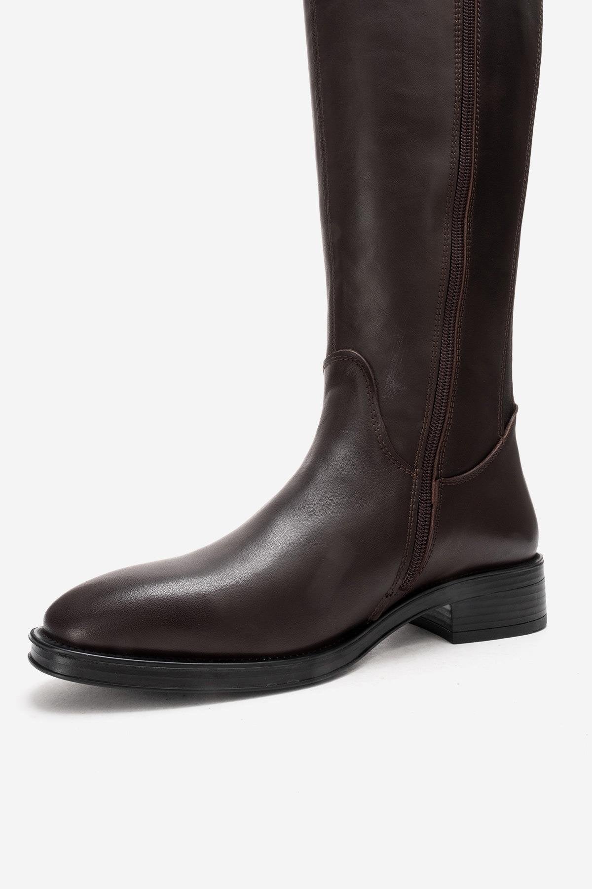 RUIZ - Brown Genuine Leather Low Heel Knee-High Boot – product view 9 showing leather, Vowalisse