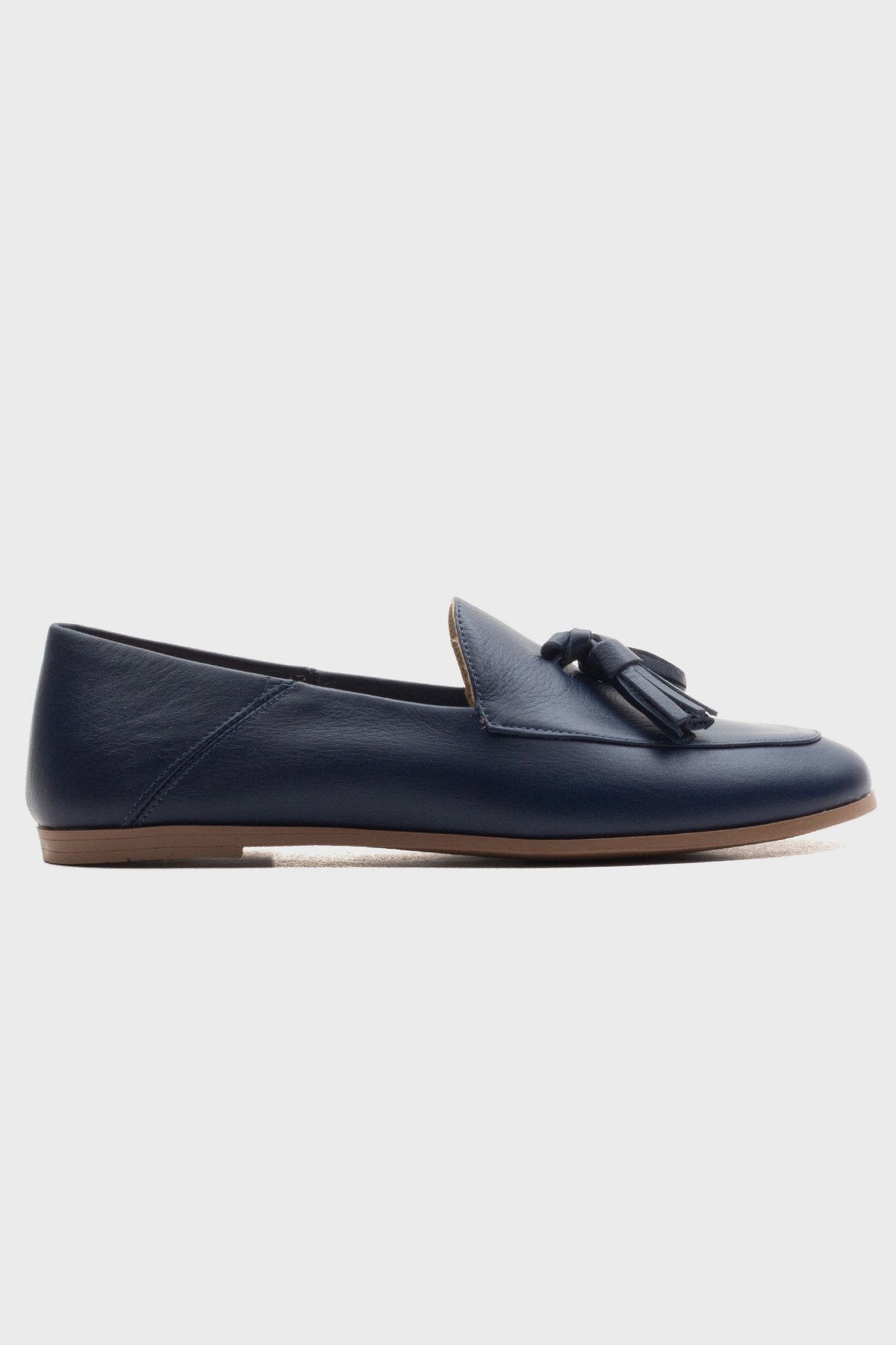 F04 - Navy Genuine Leather Tassel Loafer – back view showing leather, Vowalisse