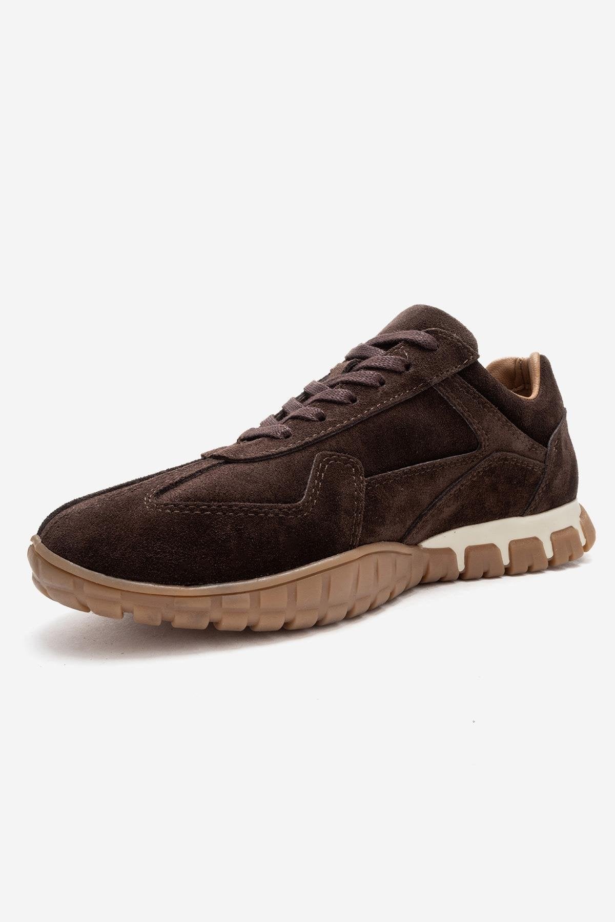 LARS - Brown Suede Genuine Leather Sneaker – heel view showing leather, suede, Vowalisse