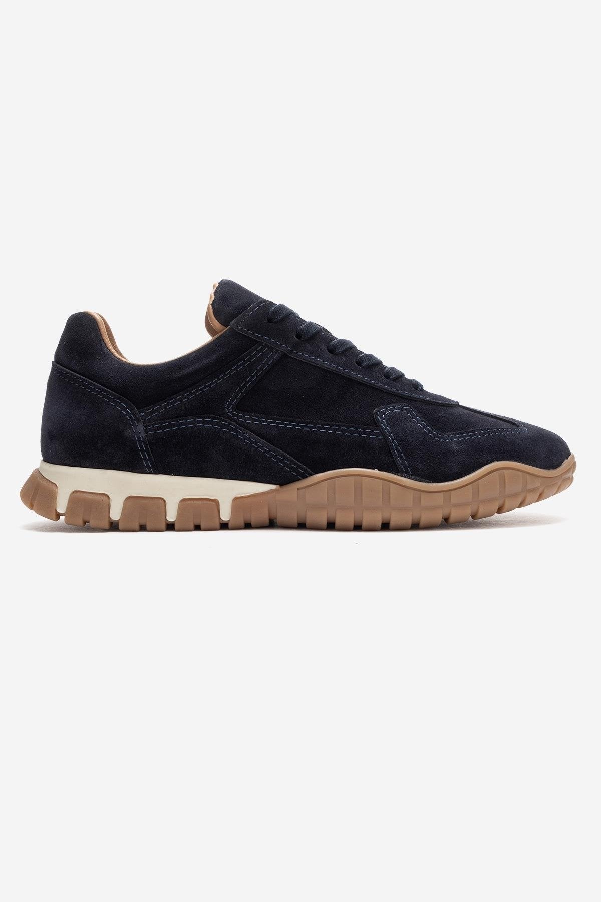 LARS - Navy Suede Genuine Leather Sneaker – top view showing leather, suede, Vowalisse