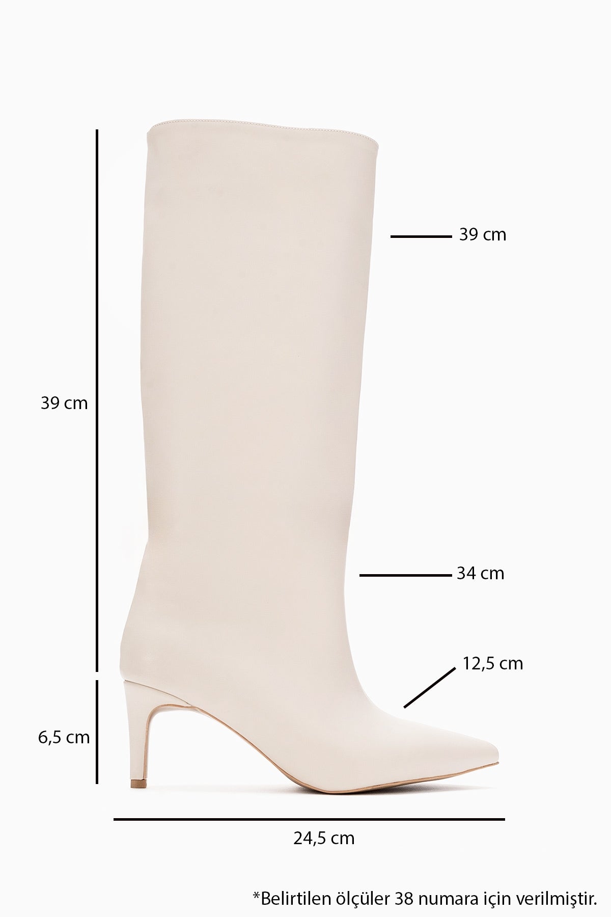Camila - Beige Slim Heel Knee-High Boot – detail view showing leather, Vowalisse