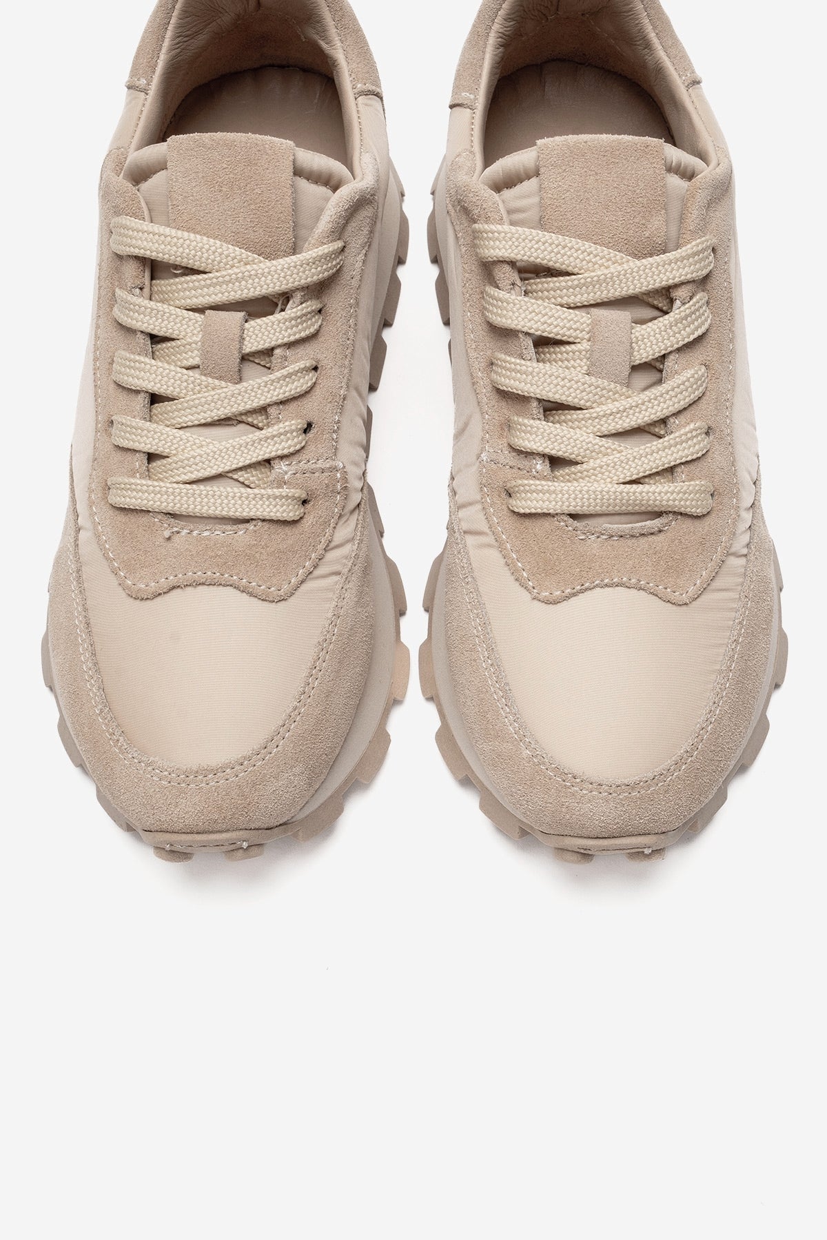 AMANDA - Beige Genuine Leather Sneaker – side view showing leather, Vowalisse