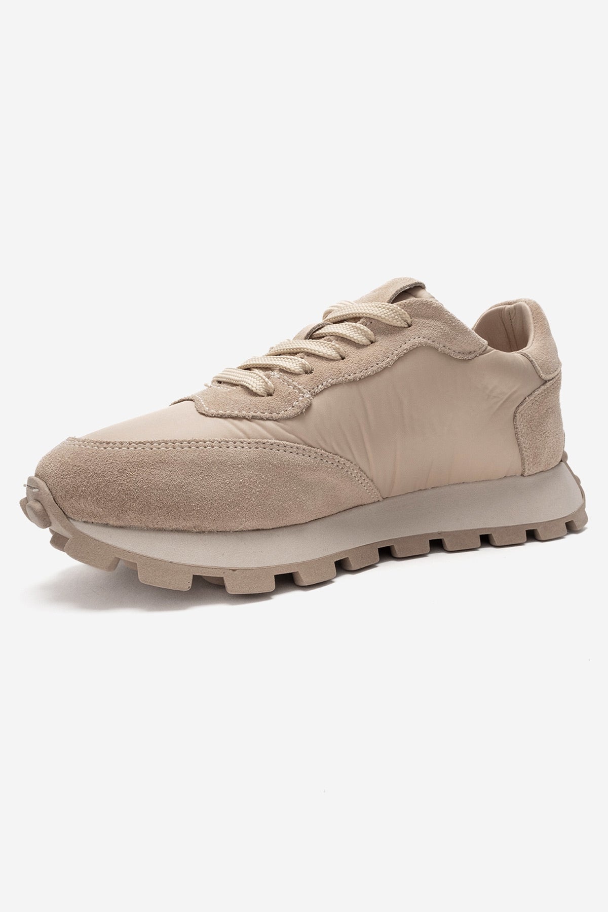 AMANDA - Beige Genuine Leather Sneaker – back view showing leather, Vowalisse
