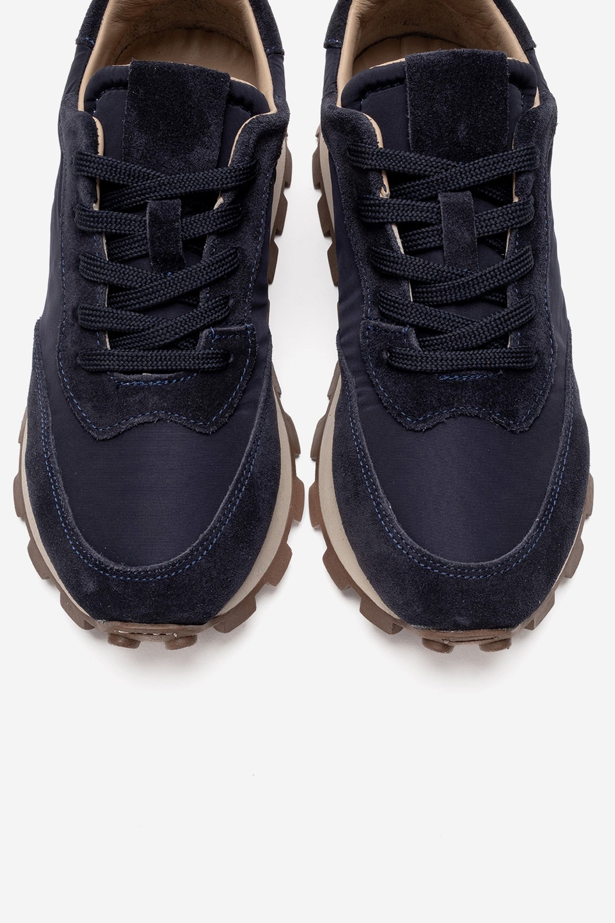 AMANDA - Navy Genuine Leather Sneaker – side view showing leather, Vowalisse