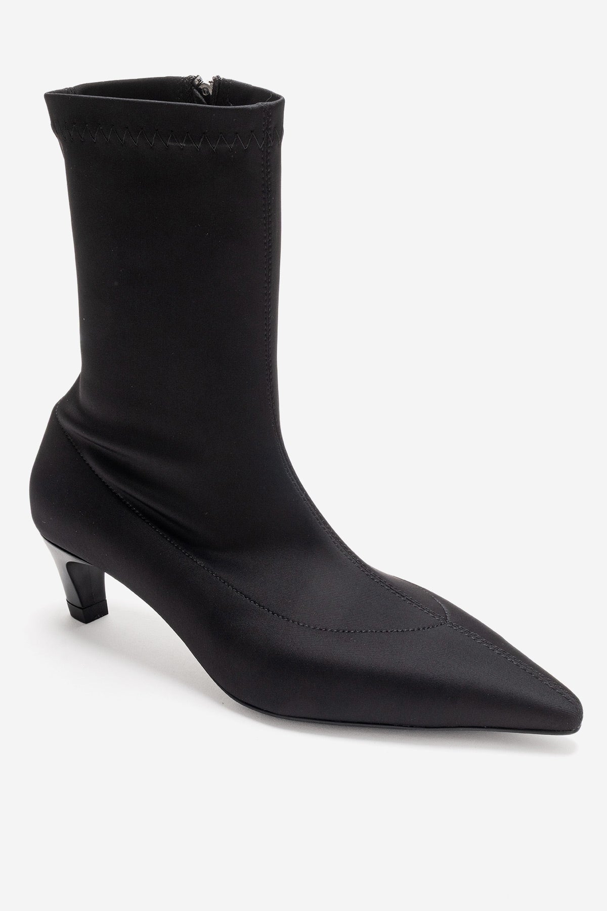 ALORA - Black Scuba Ankle Boot – heel view showing black, Vowalisse