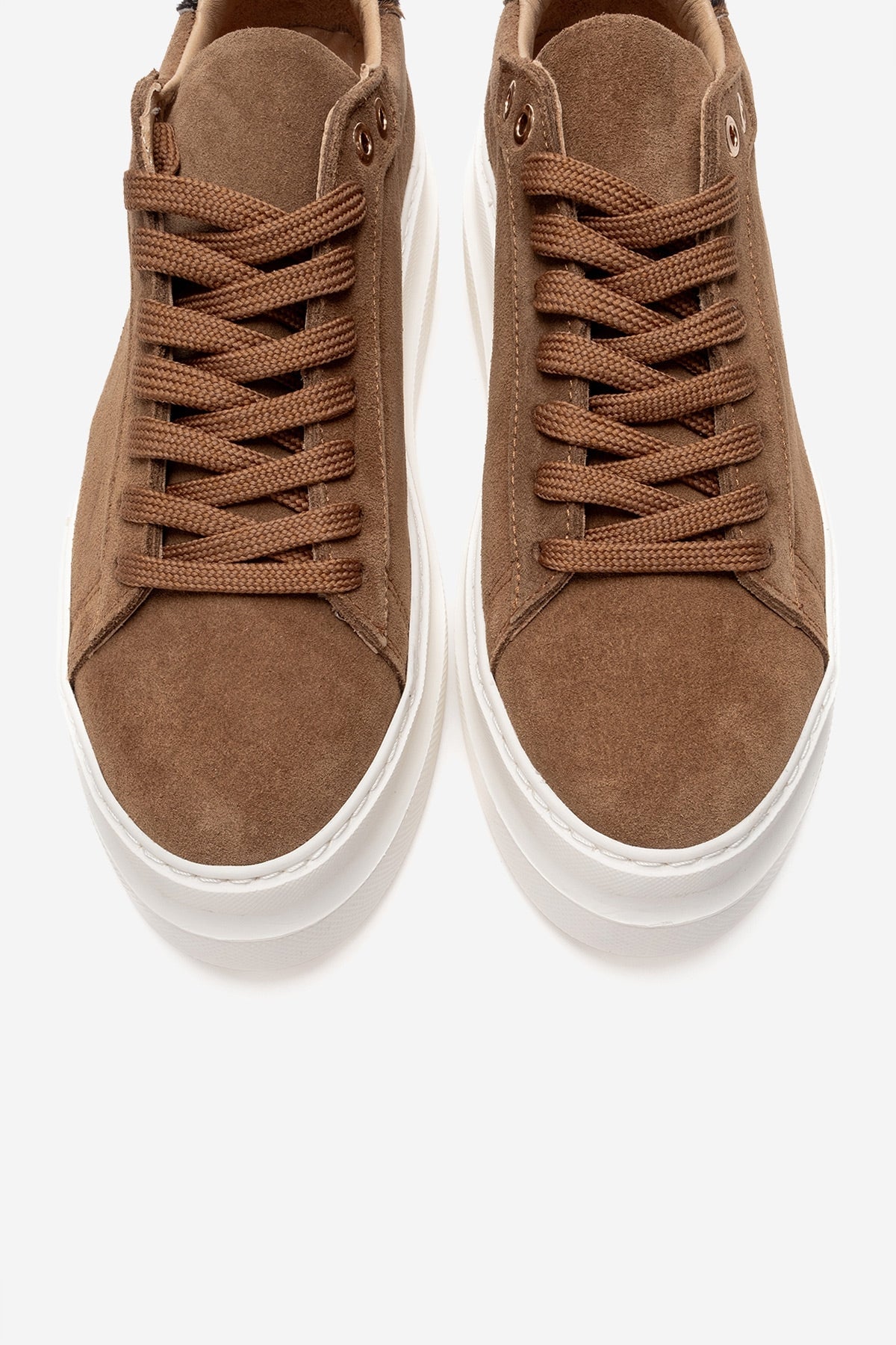 Nera - Camel Genuine Leather Casual Sneaker – side view showing leather, suede, Vowalisse