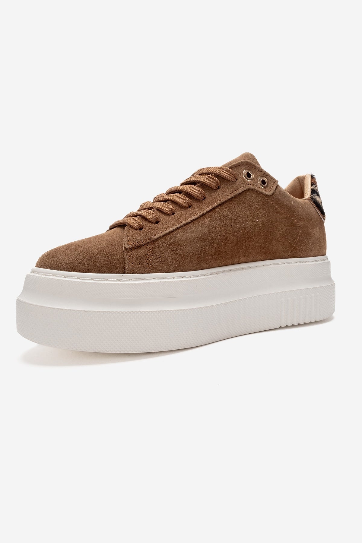 Nera - Camel Genuine Leather Casual Sneaker – heel view showing leather, suede, Vowalisse