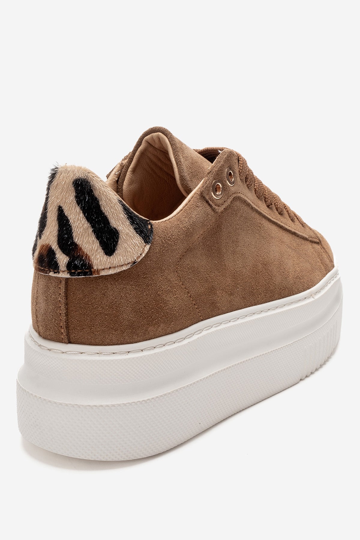 Nera - Camel Genuine Leather Casual Sneaker – back view showing leather, suede, Vowalisse