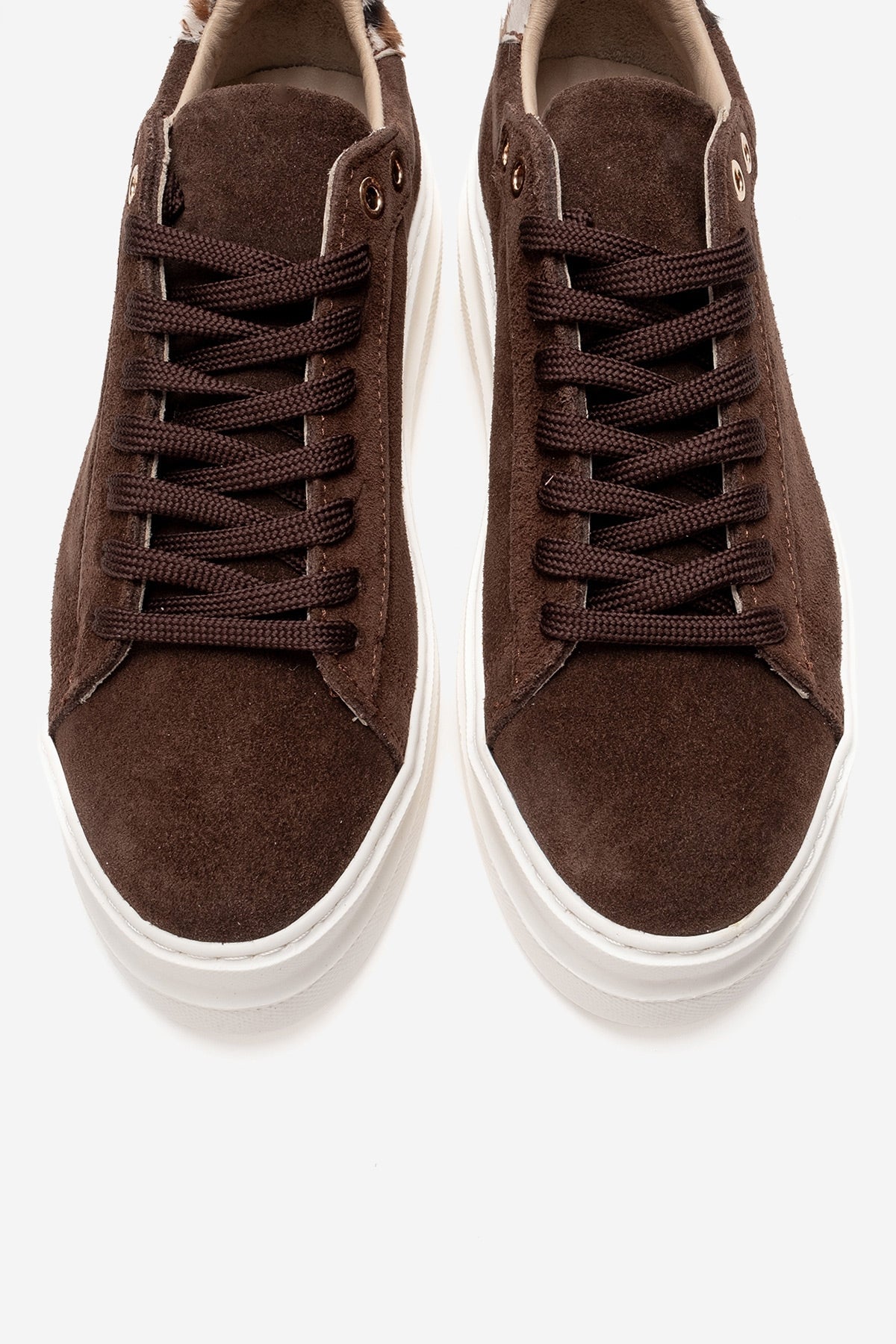 Nera - Brown Genuine Leather Casual Sneaker – side view showing leather, suede, Vowalisse