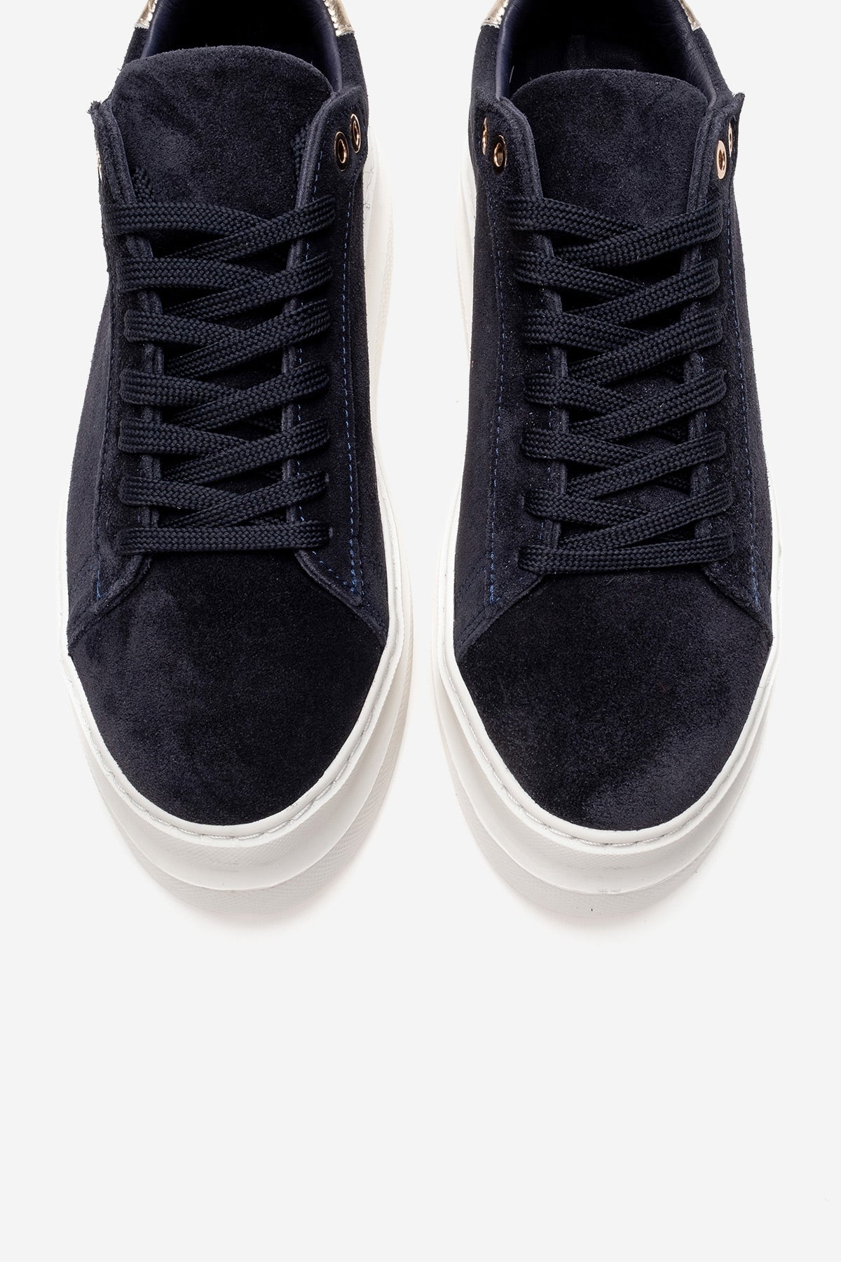 Nera - Navy Genuine Leather Casual Sneaker – side view showing leather, suede, Vowalisse