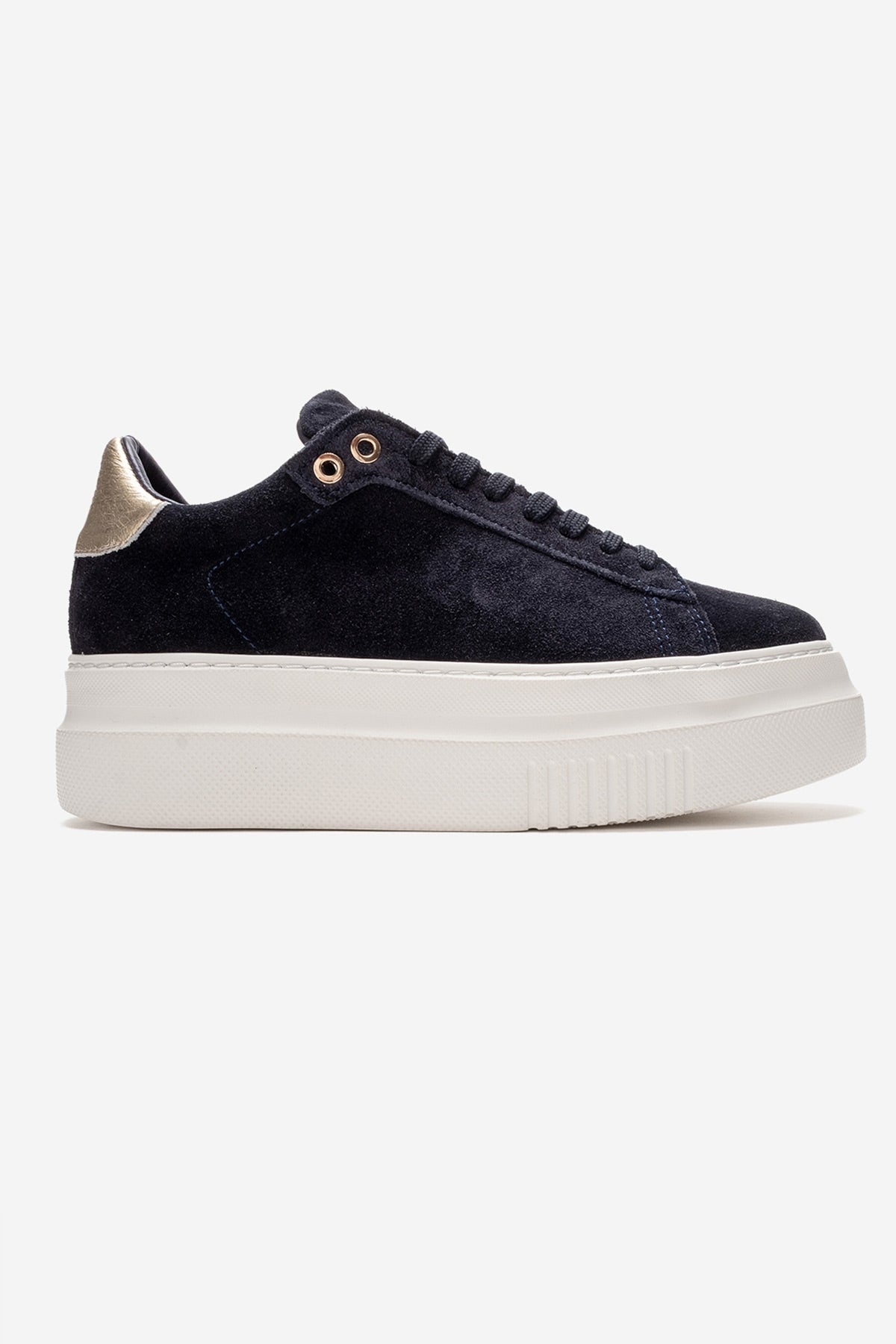 Nera - Navy Genuine Leather Casual Sneaker – top view showing leather, suede, Vowalisse