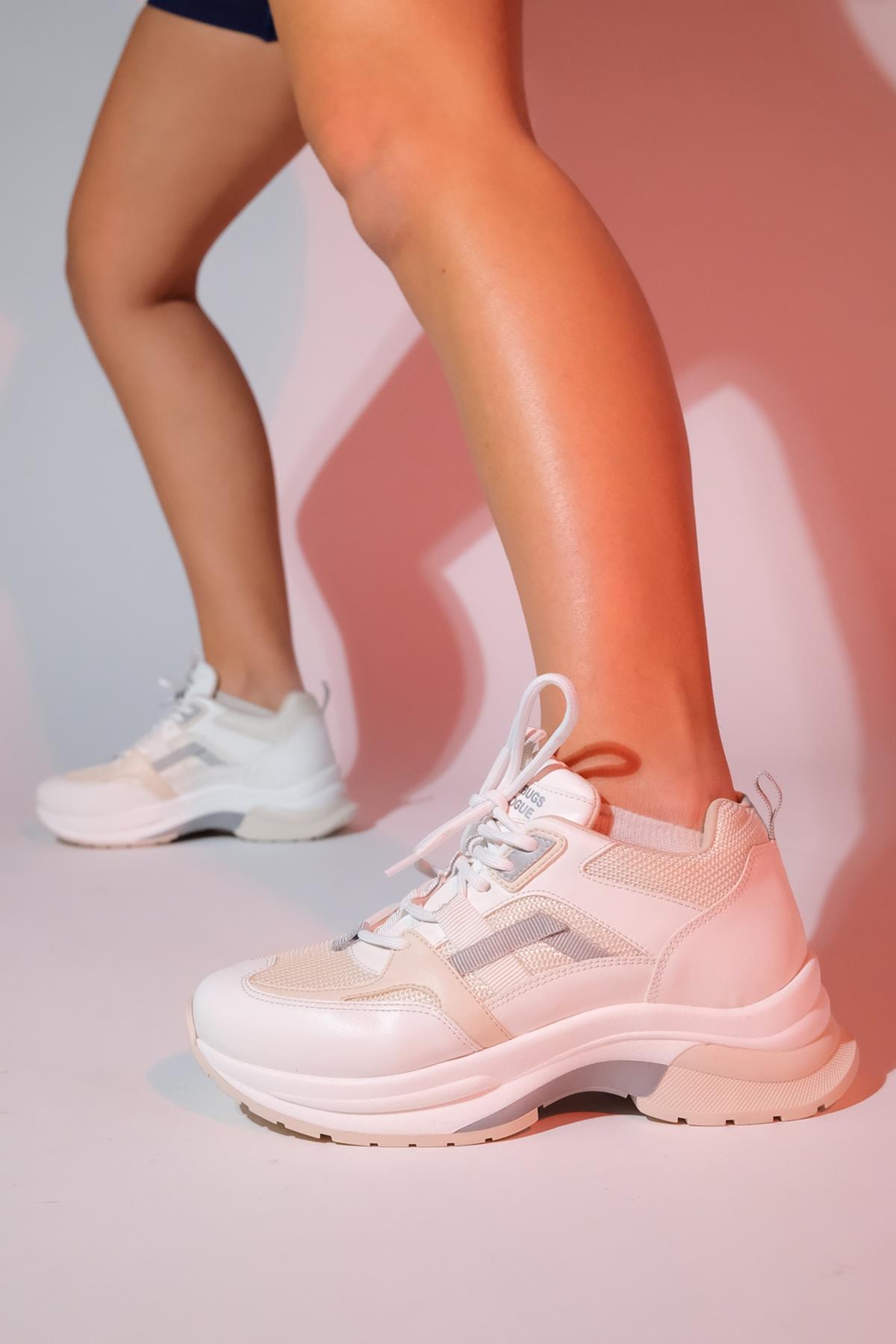 Sterda - White Beige Platform Sneaker – back view showing leather, white, Vowalisse