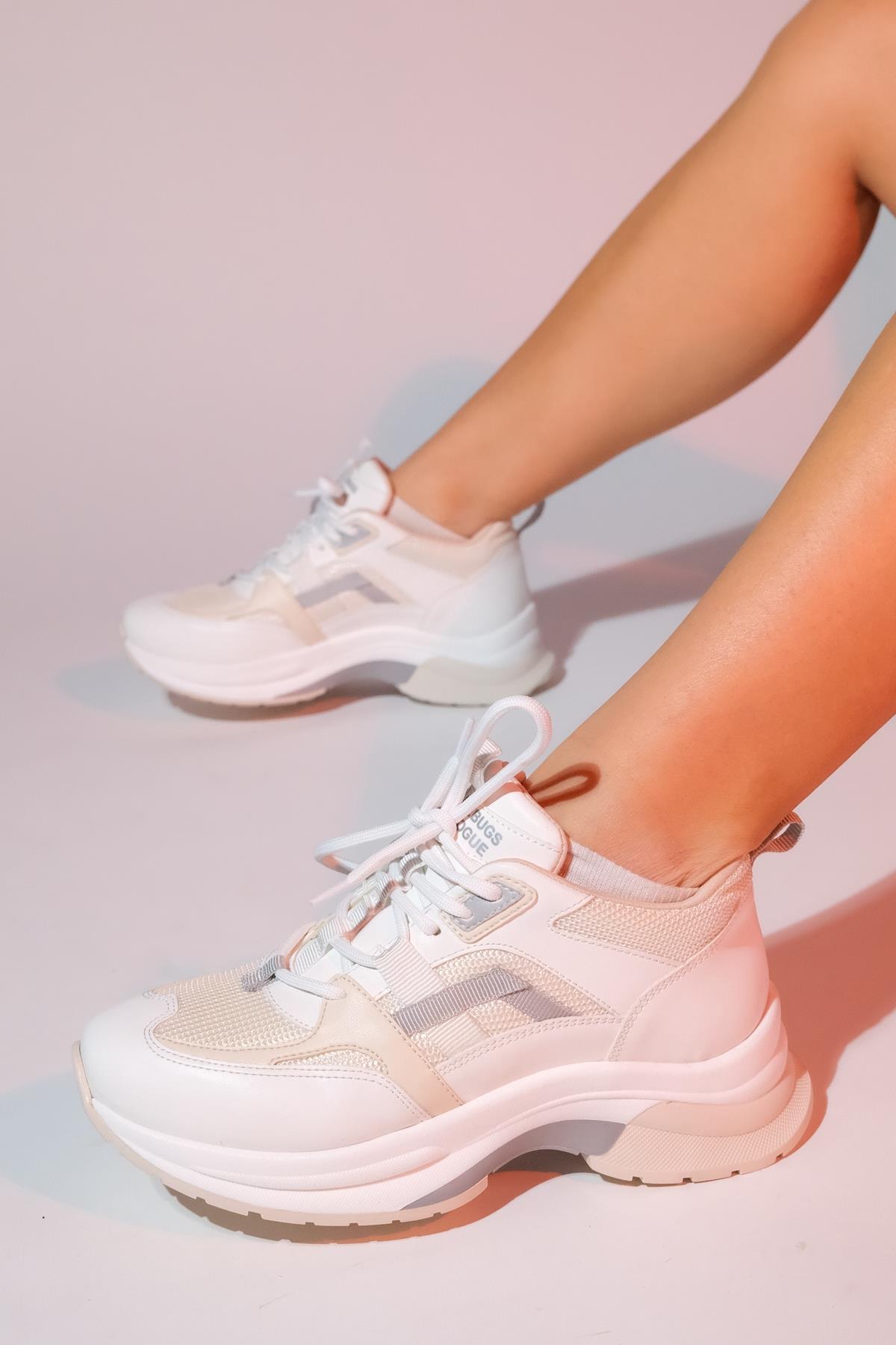 Sterda - White Beige Platform Sneaker – pair view showing leather, white, Vowalisse