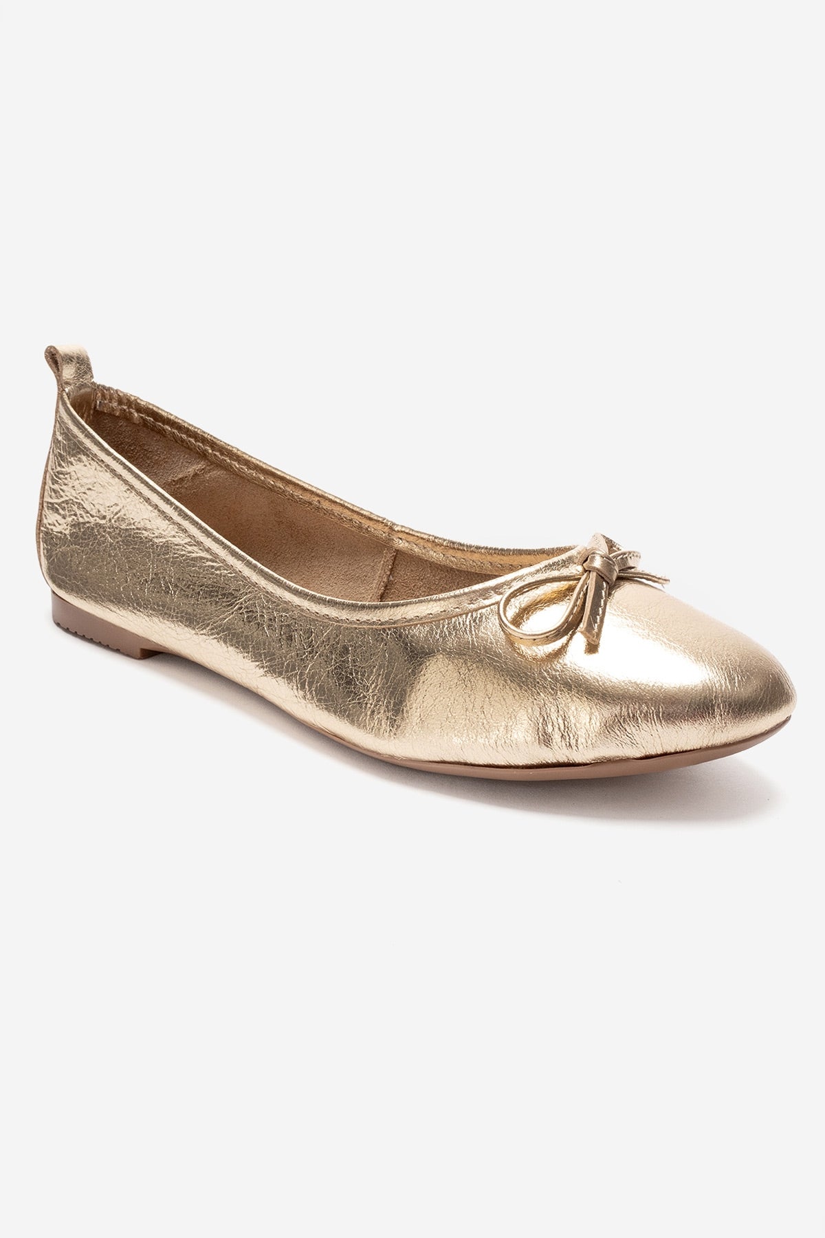 01 - Gold Genuine Leather Ballet Flat – detail view showing leather, gold, Vowalisse