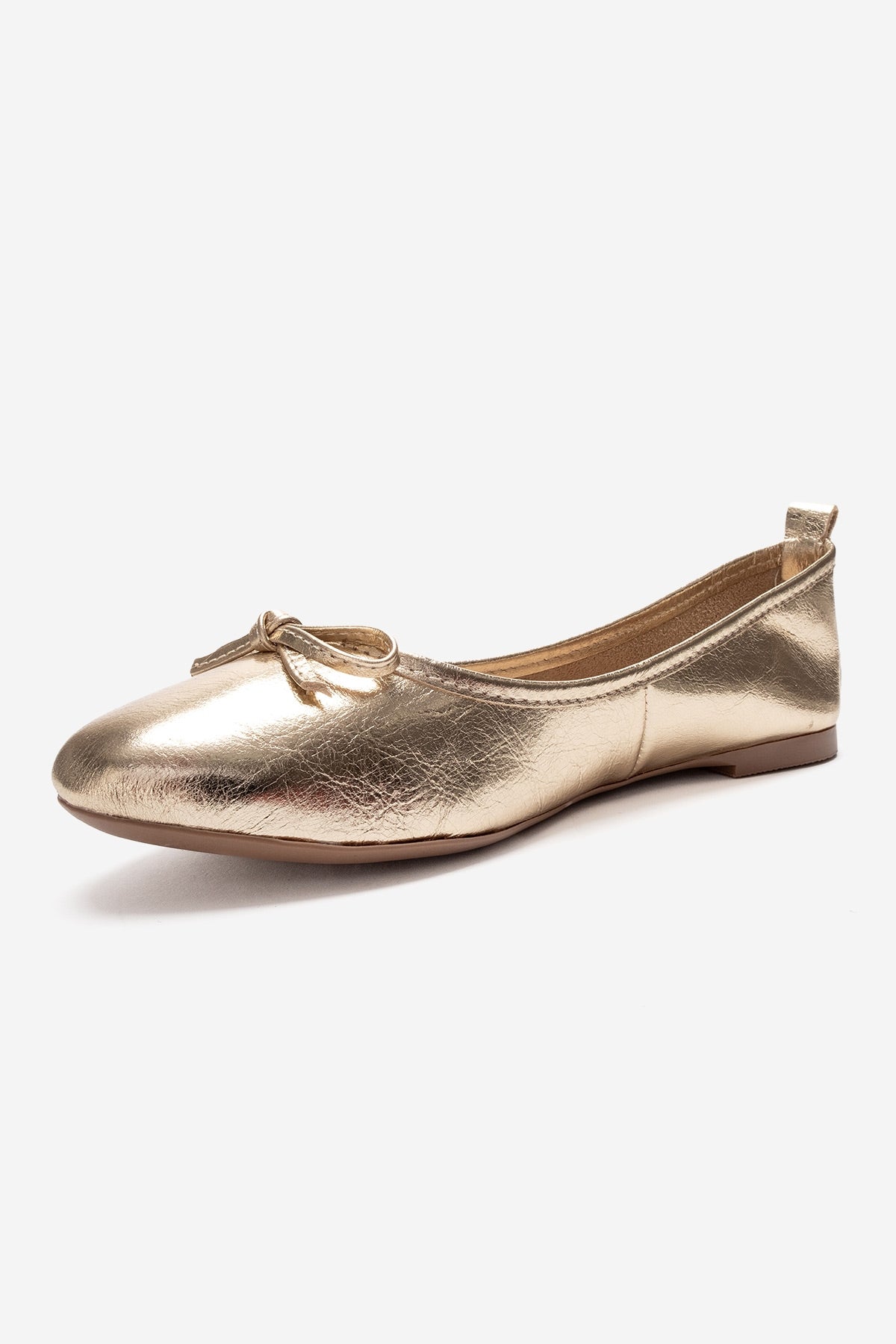 01 - Gold Genuine Leather Ballet Flat – heel view showing leather, gold, Vowalisse