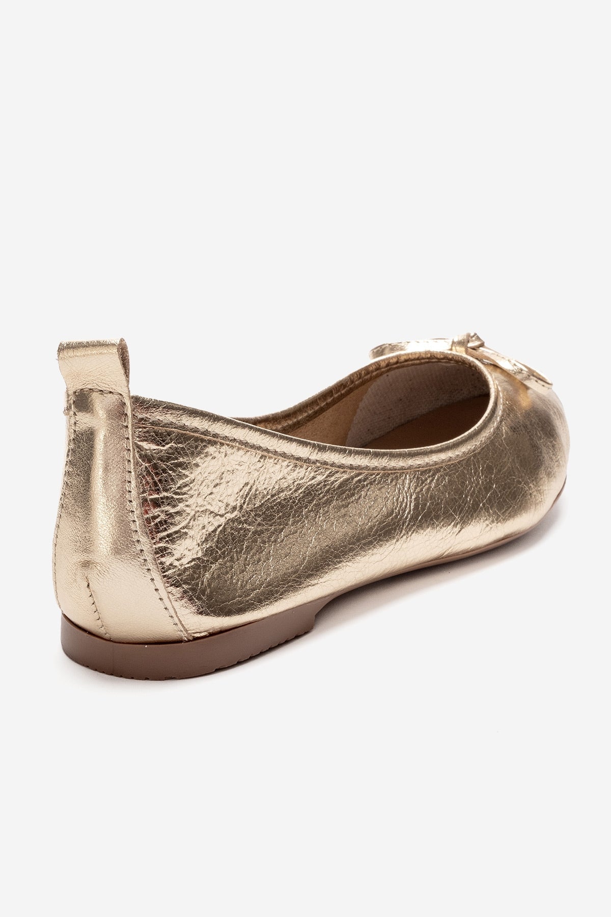 01 - Gold Genuine Leather Ballet Flat – back view showing leather, gold, Vowalisse