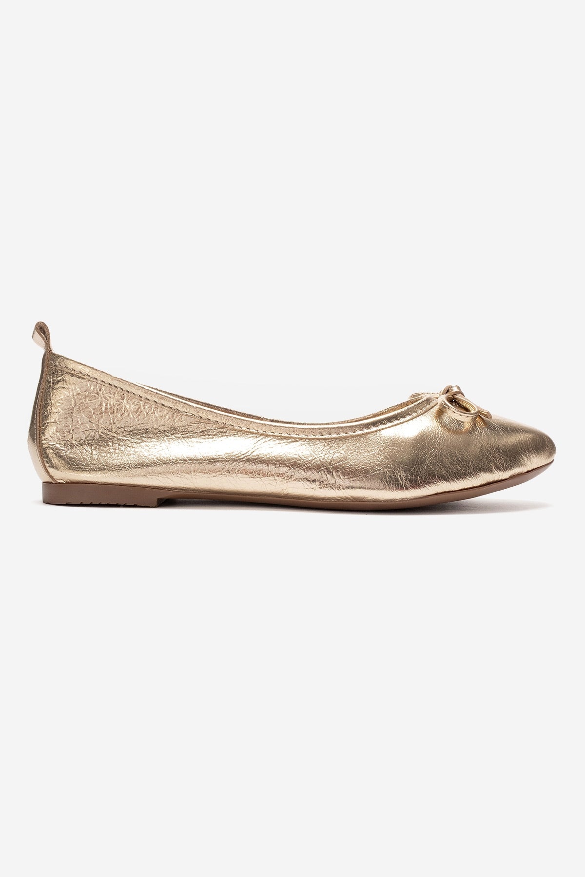 01 - Gold Genuine Leather Ballet Flat – top view showing leather, gold, Vowalisse