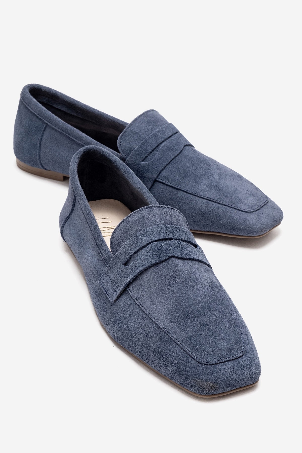 Morne - Navy Genuine Leather Loafer – front three-quarter view showing leather, suede, Vowalisse