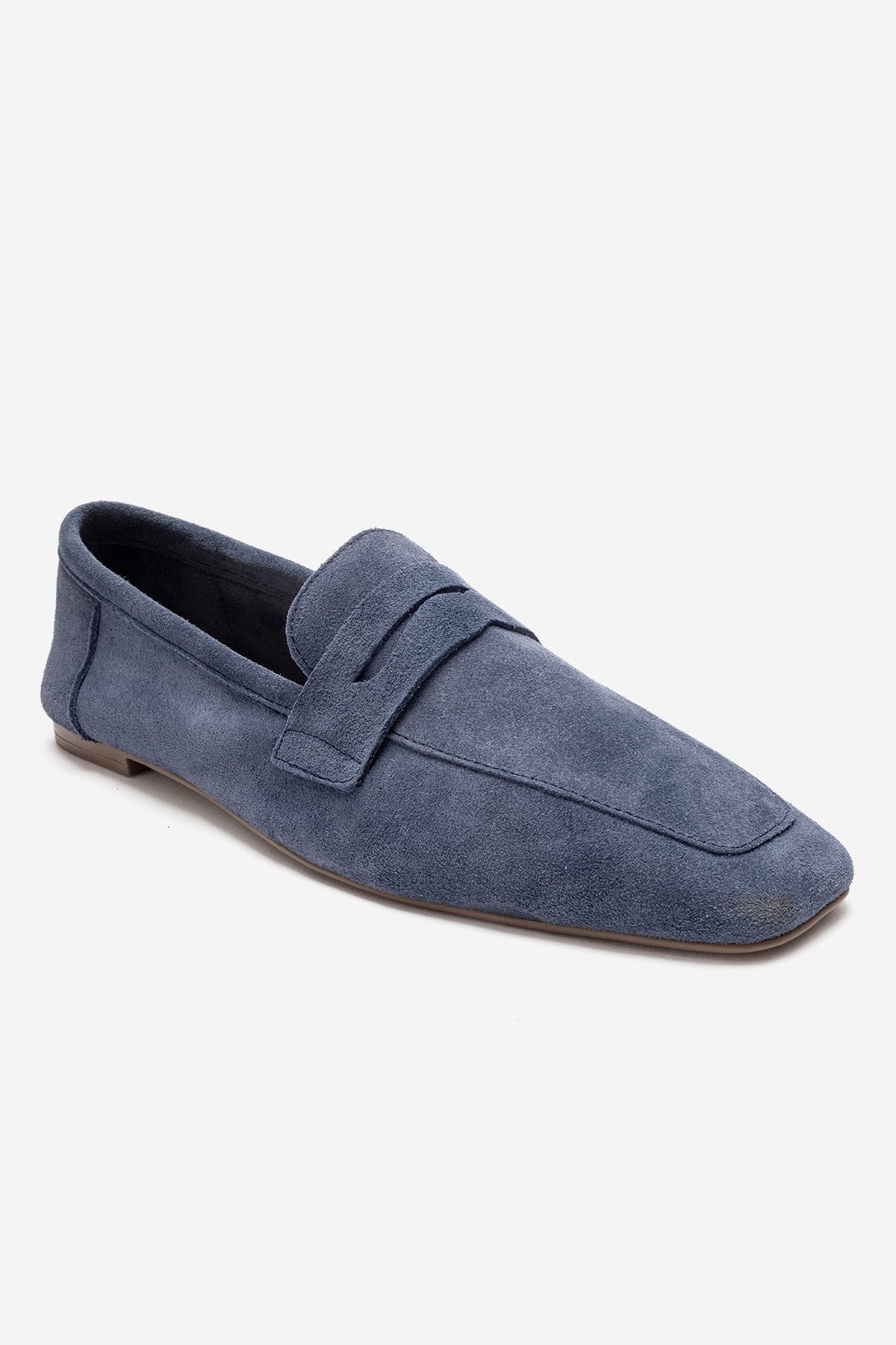 Morne - Navy Genuine Leather Loafer – detail view showing leather, suede, Vowalisse