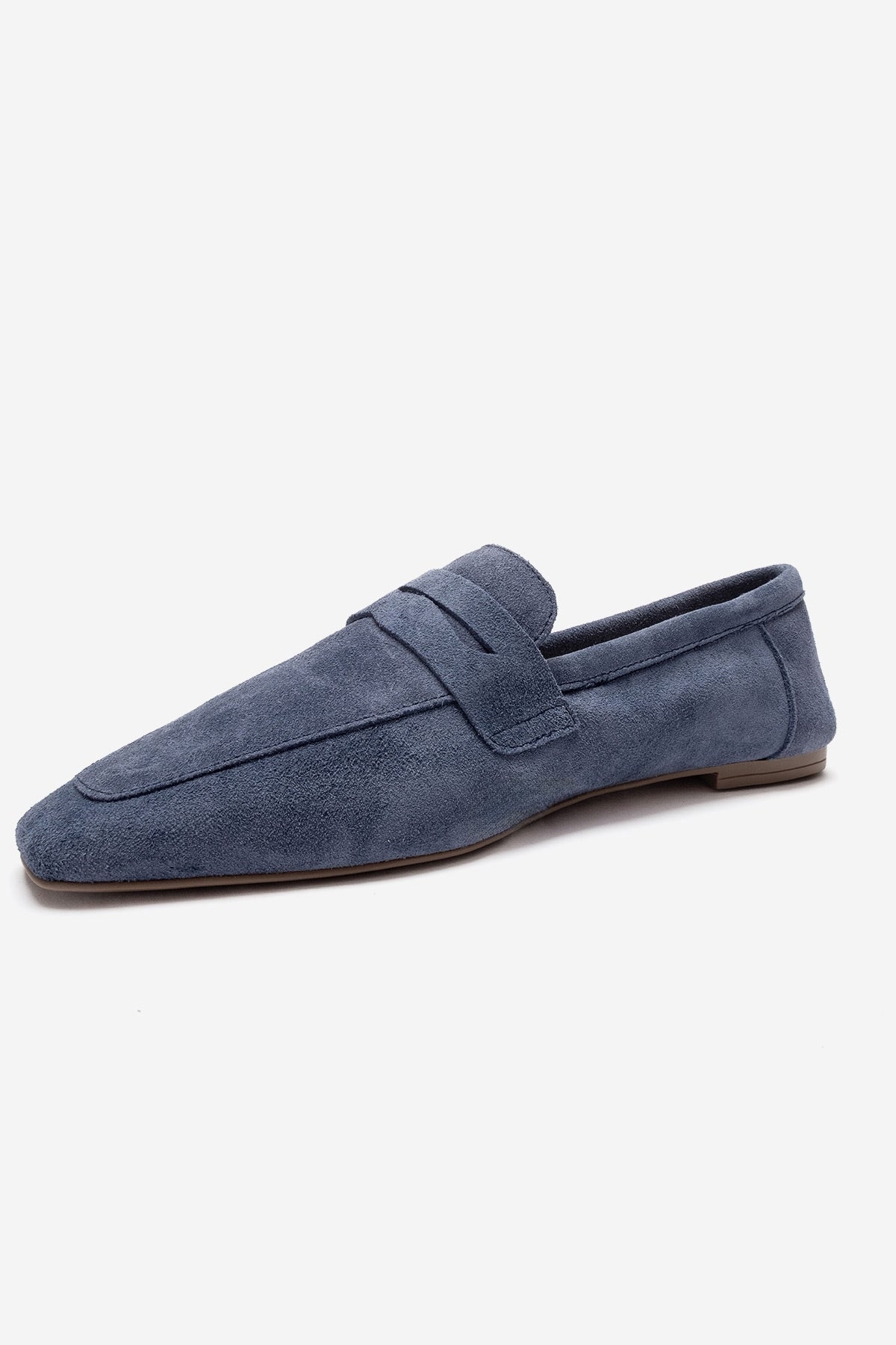 Morne - Navy Genuine Leather Loafer – heel view showing leather, suede, Vowalisse