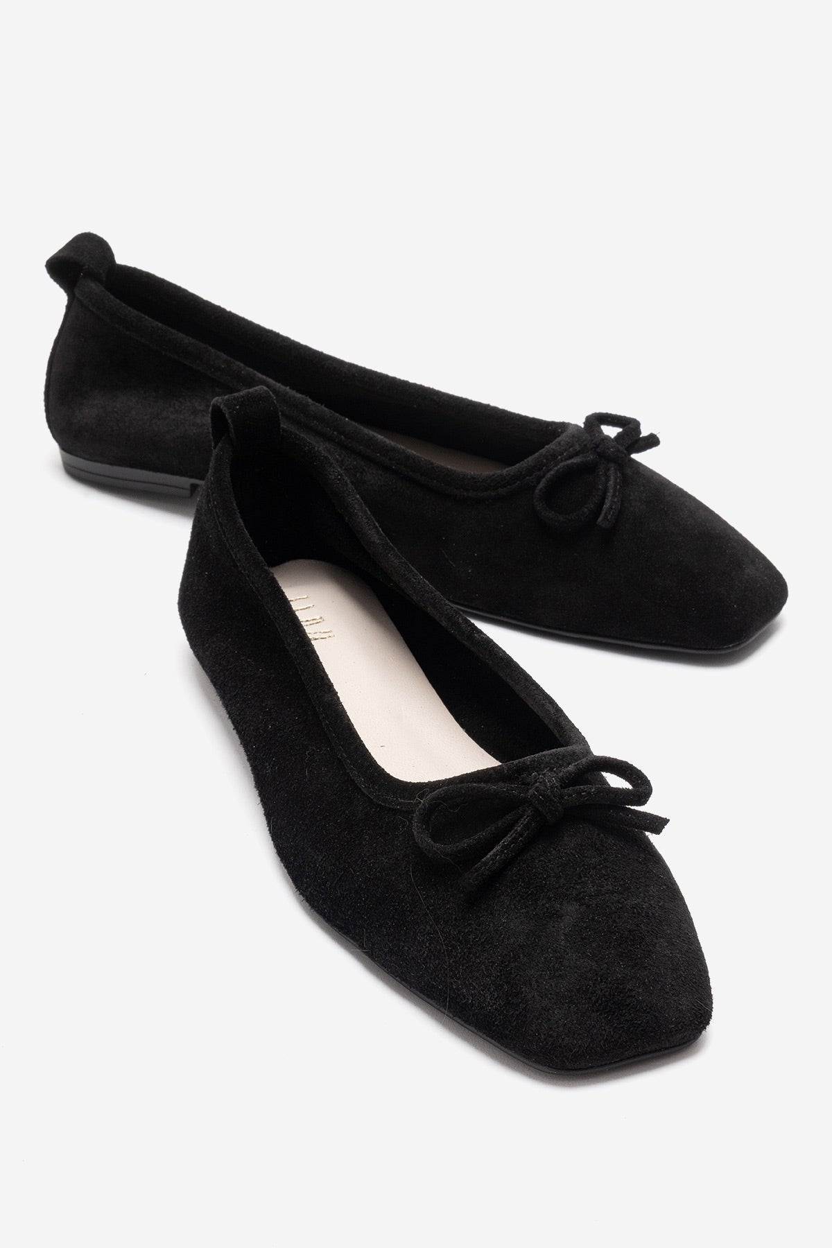 Sosa - Black Suede Genuine Leather Bow Ballet Flat – front three-quarter view showing bow, leather, suede, Vowalisse