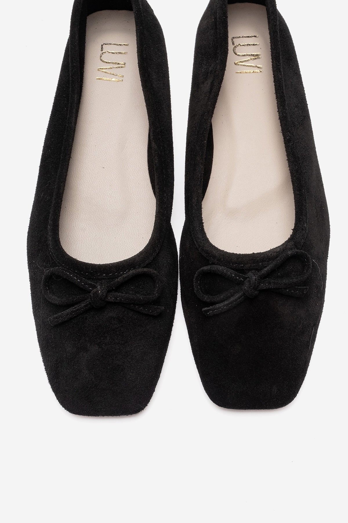 Sosa - Black Suede Genuine Leather Bow Ballet Flat – side view showing bow, leather, suede, Vowalisse