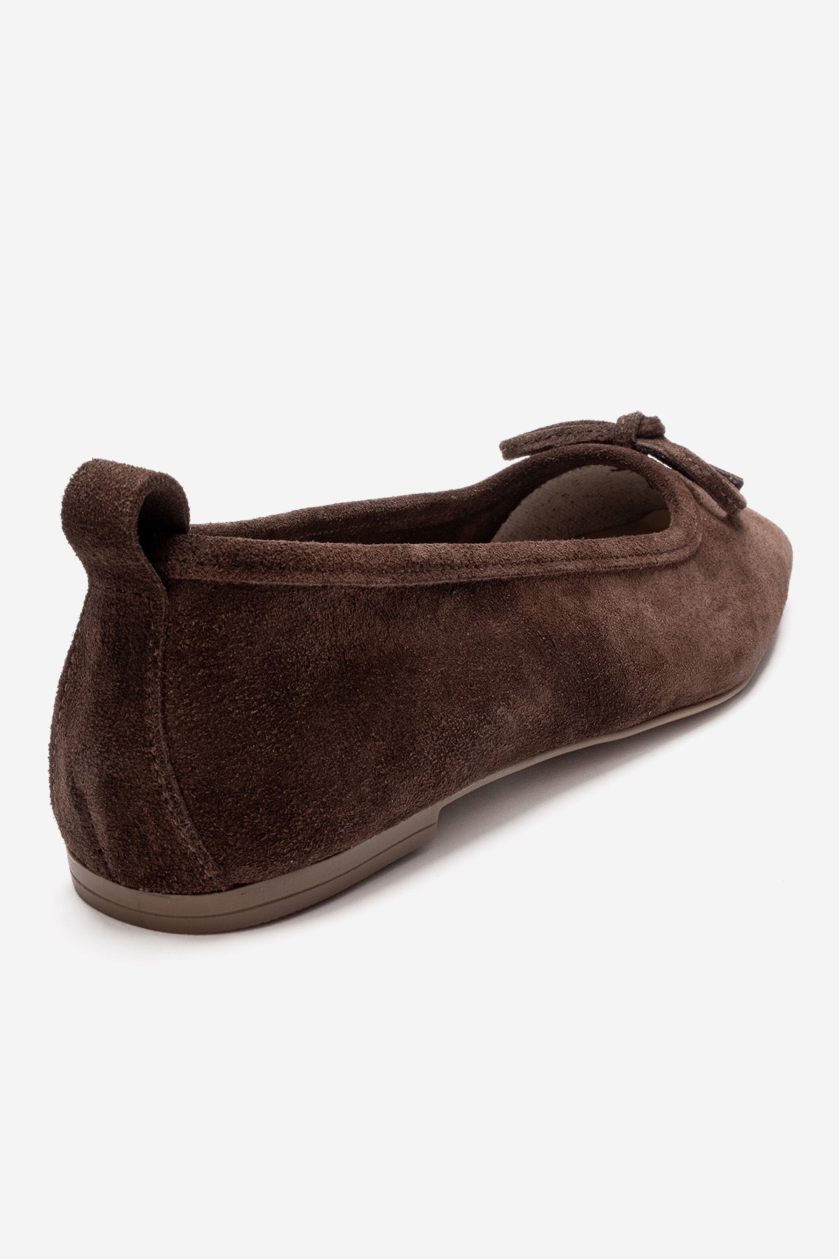 Sosa - Brown Suede Genuine Leather Bow Ballet Flat – back view showing bow, leather, suede, Vowalisse