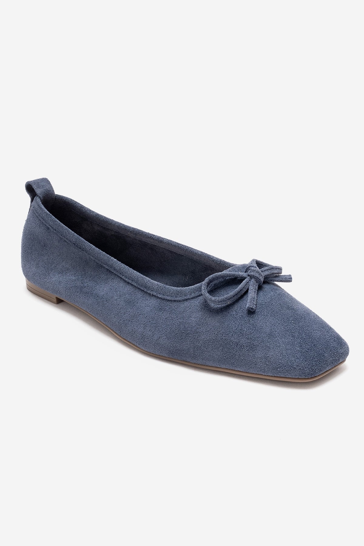 Sosa - Denim Blue Genuine Leather Bow Ballet Flat – detail view showing bow, leather, blue, Vowalisse