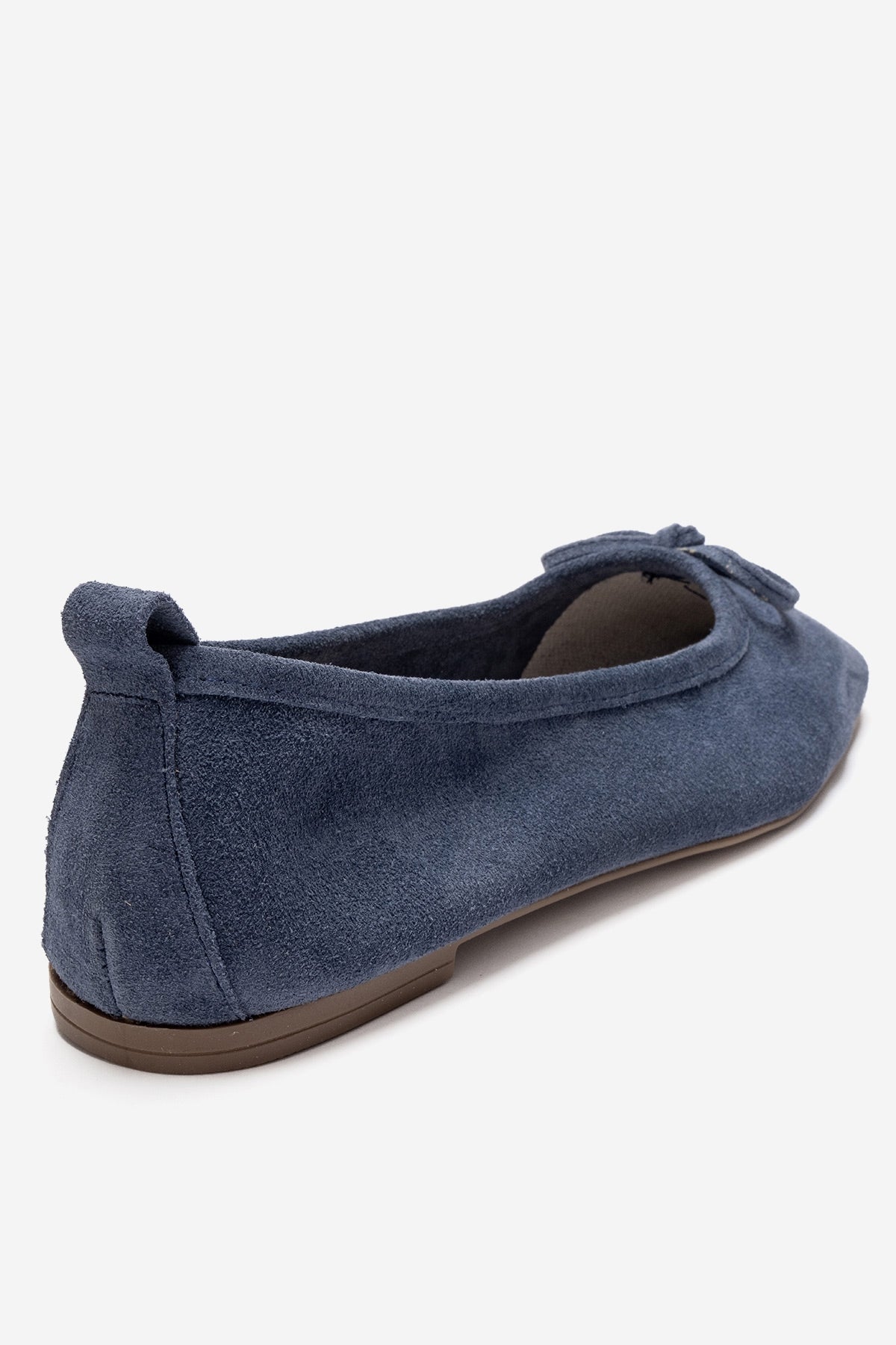 Sosa - Denim Blue Genuine Leather Bow Ballet Flat – back view showing bow, leather, blue, Vowalisse