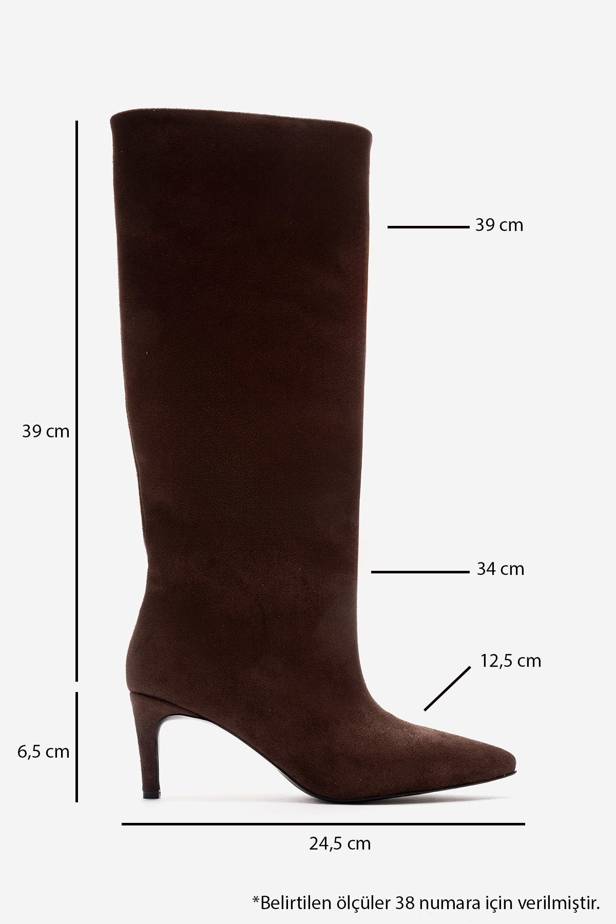 Camila - Brown Suede Stiletto Heel Boot – detail view showing leather, suede, Vowalisse