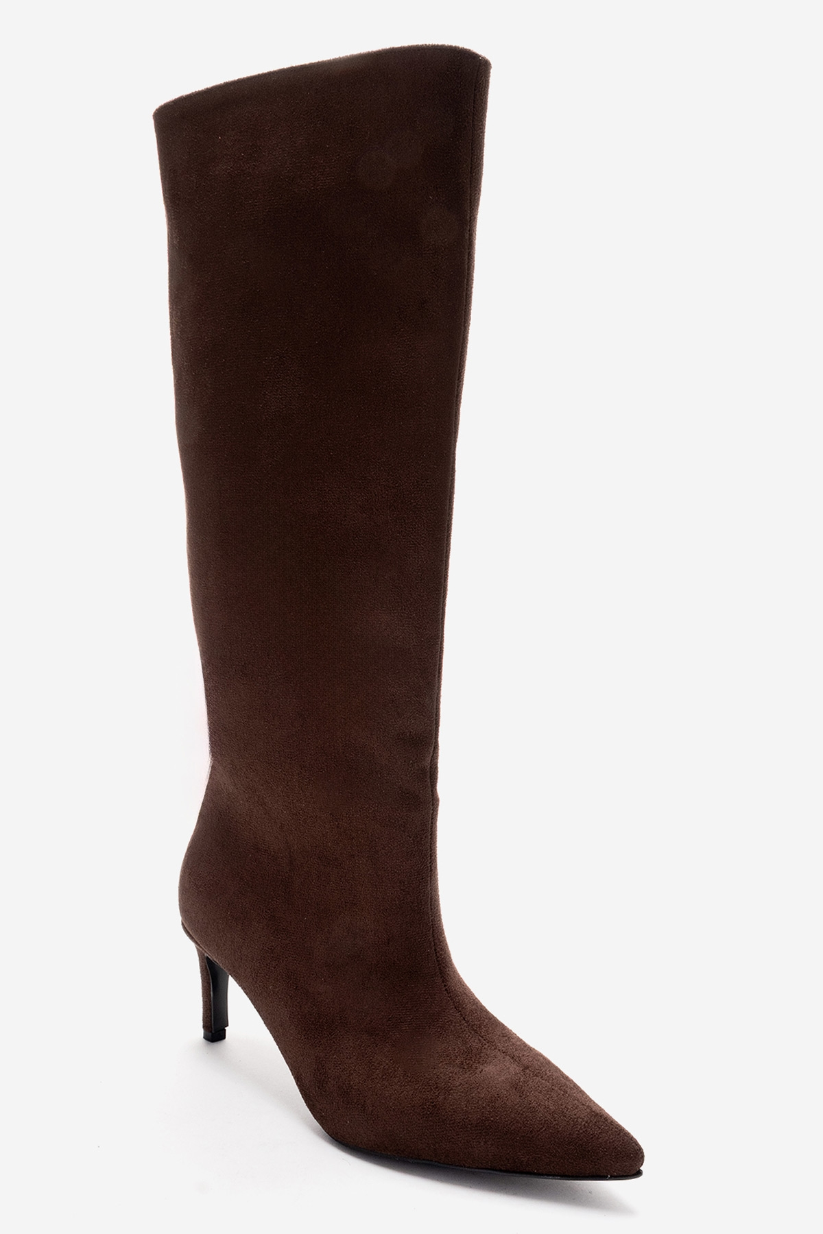 Camila - Brown Suede Stiletto Heel Boot – heel view showing leather, suede, Vowalisse