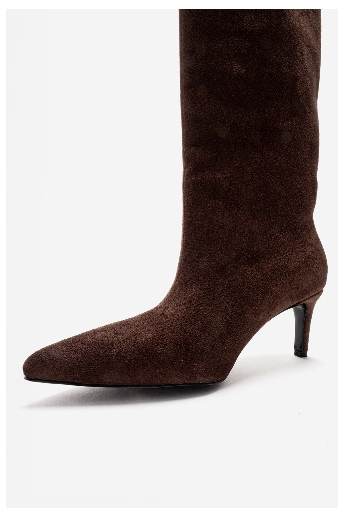 Camila - Brown Suede Stiletto Heel Boot – top view showing leather, suede, Vowalisse