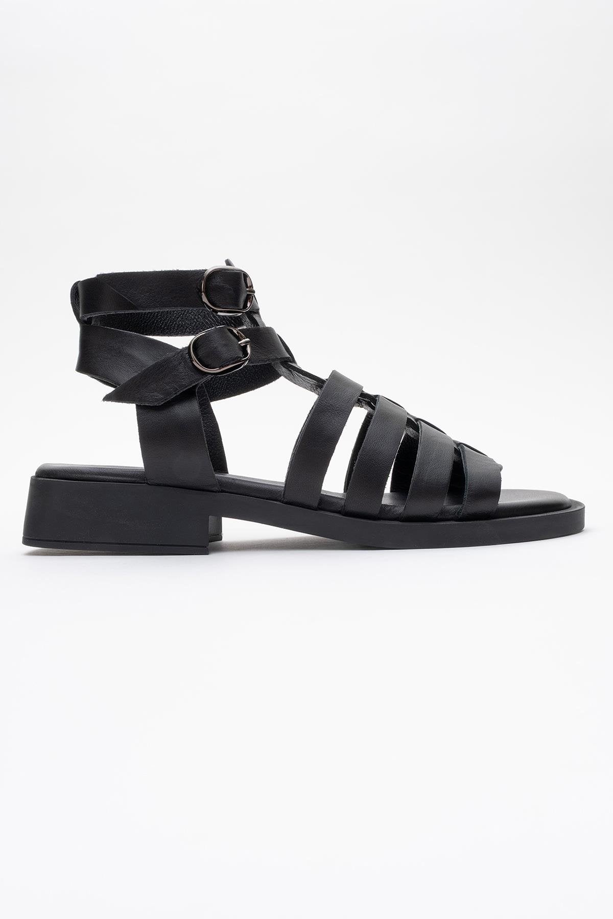 Frade - Black Leather Sandal – top view showing leather, black, Vowalisse