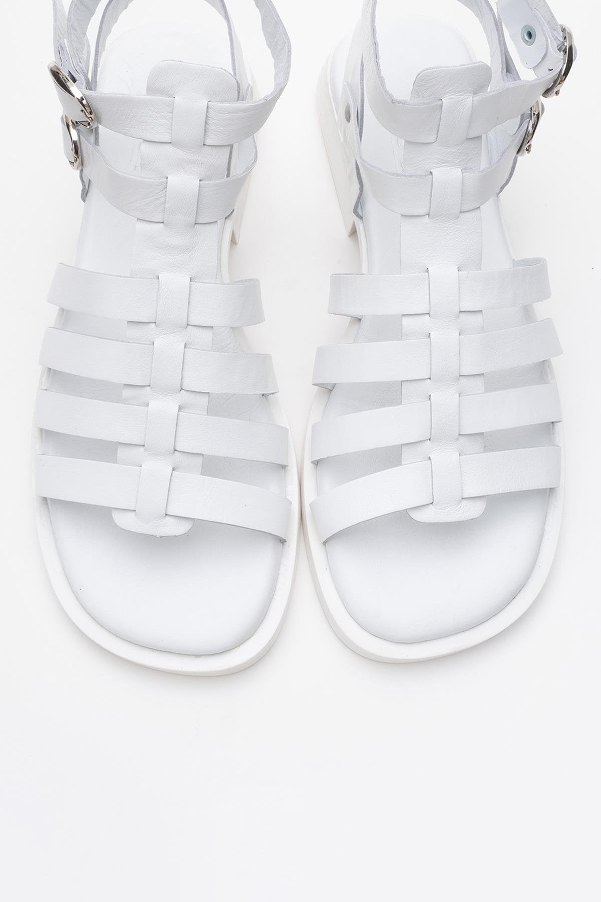 Frade - White Leather Sandal – side view showing leather, white, Vowalisse