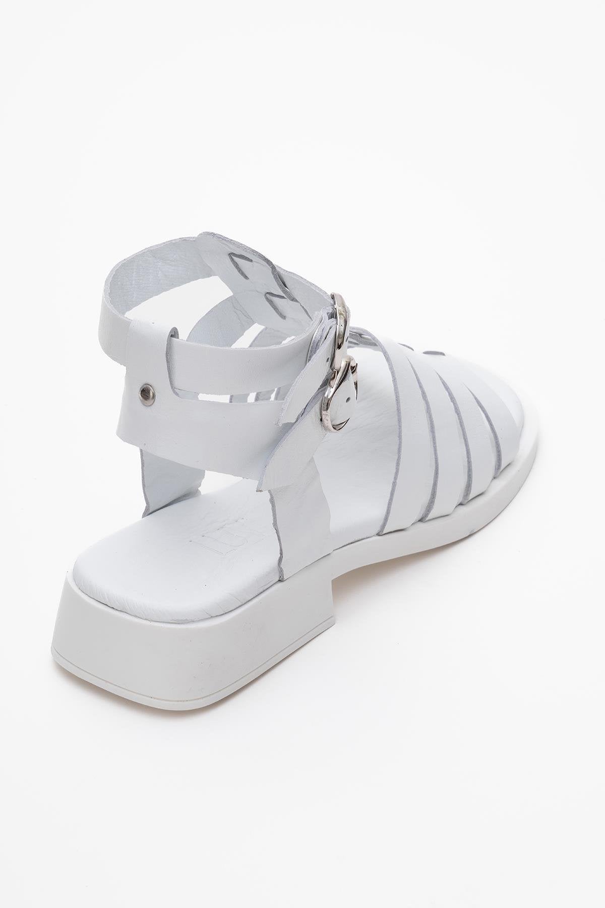 Frade - White Leather Sandal – back view showing leather, white, Vowalisse