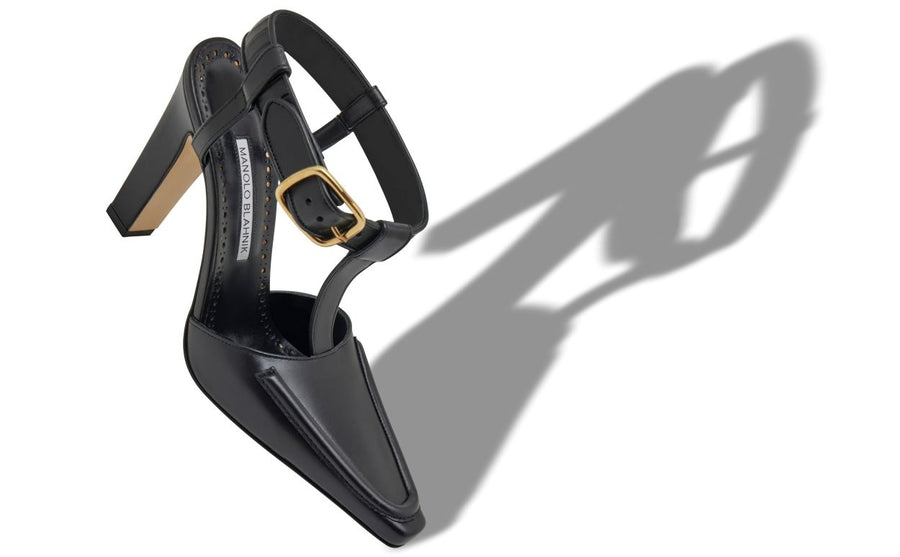 Violetta Star Black Pleat Detail T-Bar Shoes