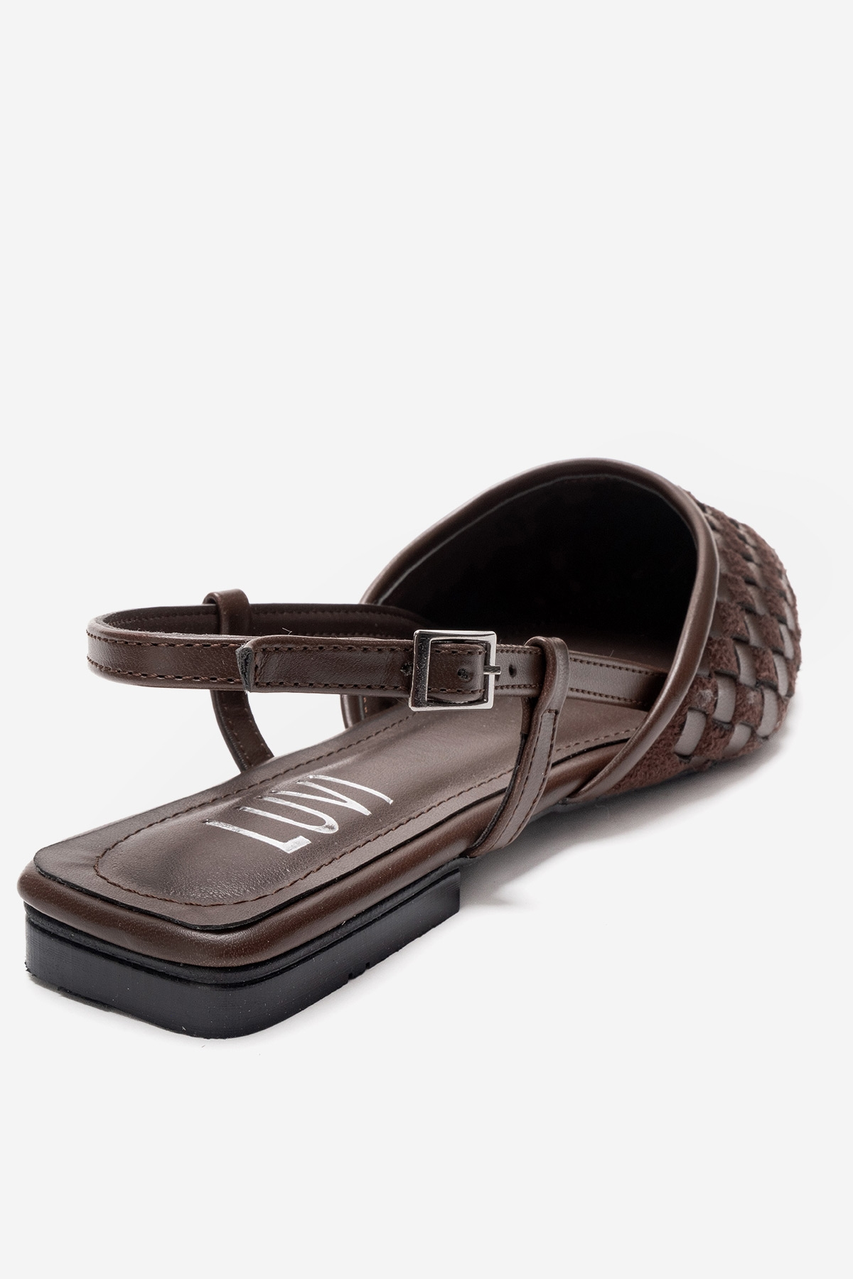 CHANDA - Brown Pointed Toe Sandal – back view showing leather, Vowalisse