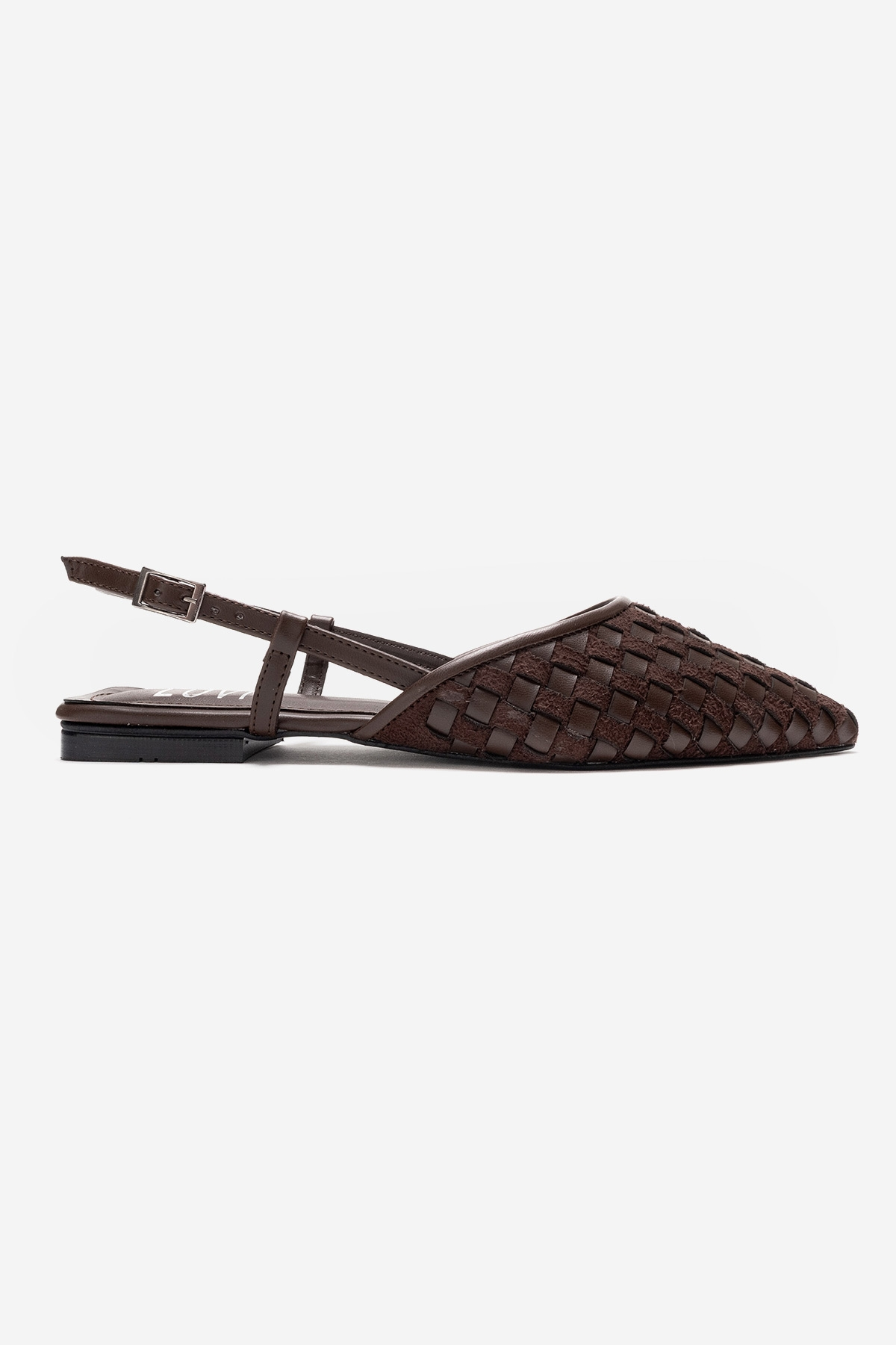 CHANDA - Brown Pointed Toe Sandal – top view showing leather, Vowalisse