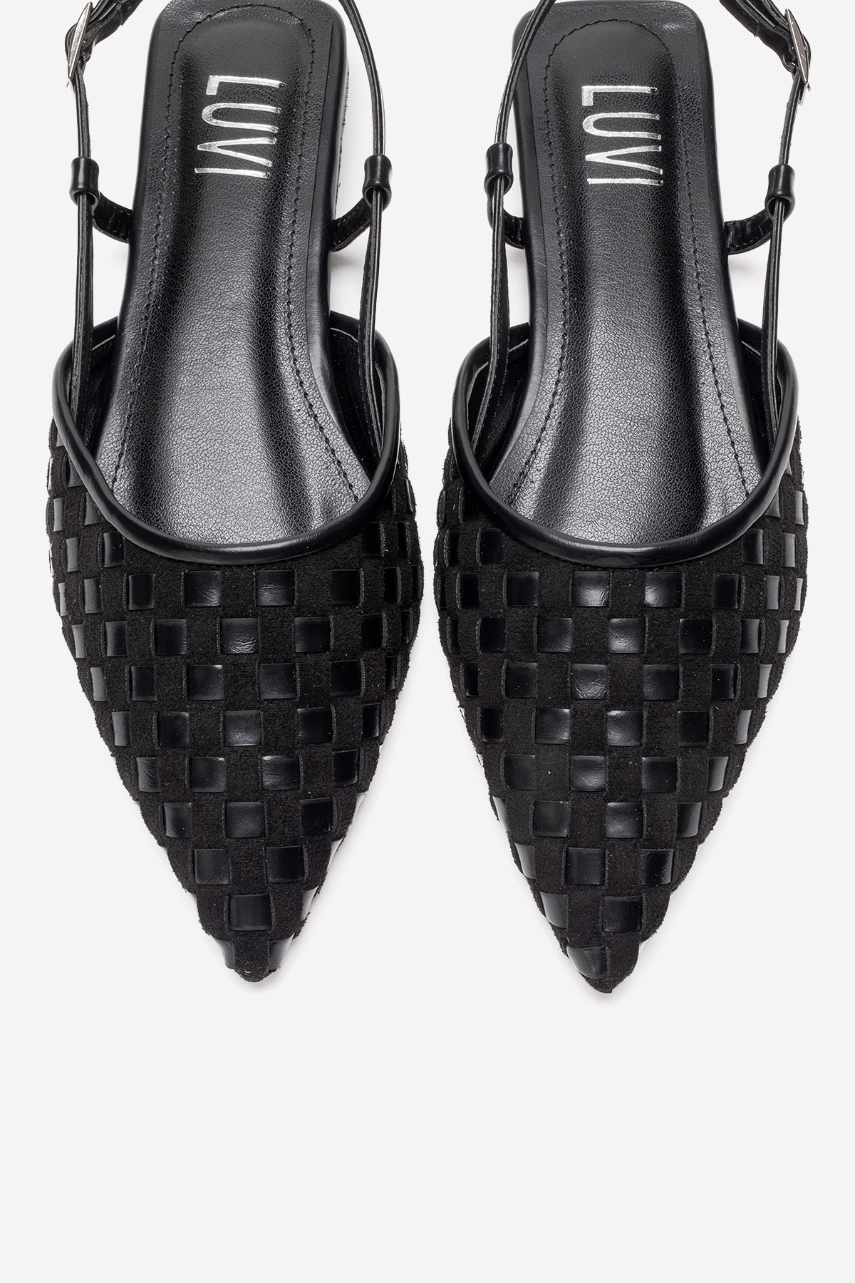CHANDA - Black Pointed Toe Sandal – side view showing leather, black, Vowalisse