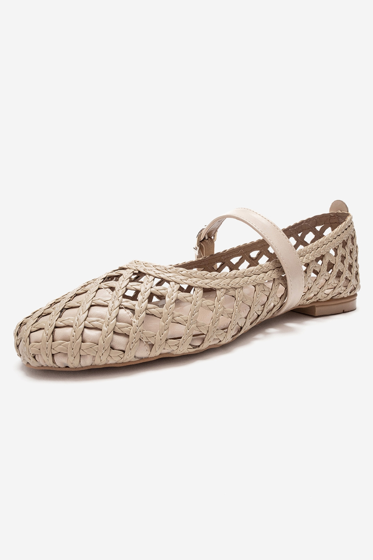 DOUX - Beige Genuine Leather Braided Textured Band Ballet Flat – heel view showing leather, red, Vowalisse