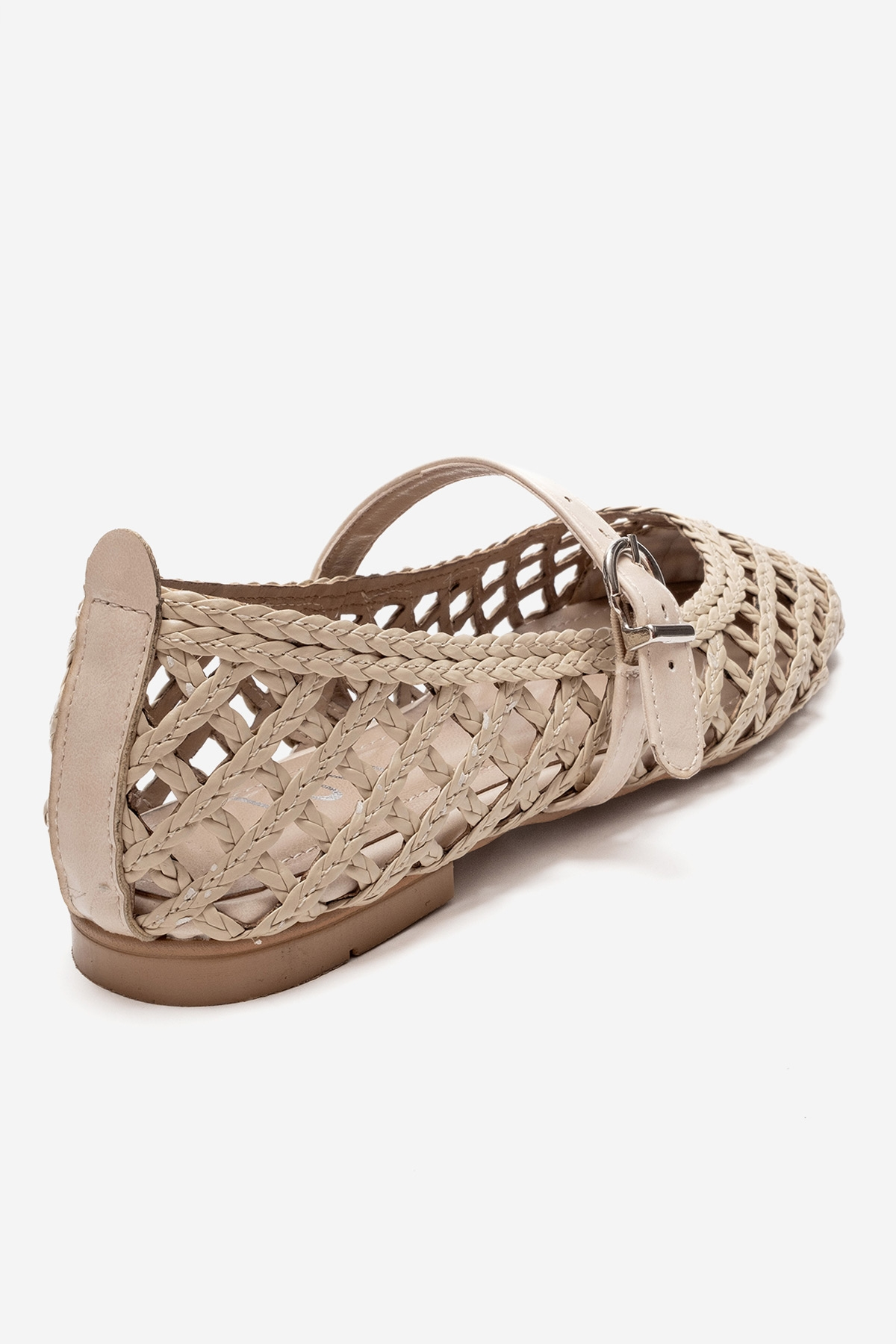 DOUX - Beige Genuine Leather Braided Textured Band Ballet Flat – back view showing leather, red, Vowalisse