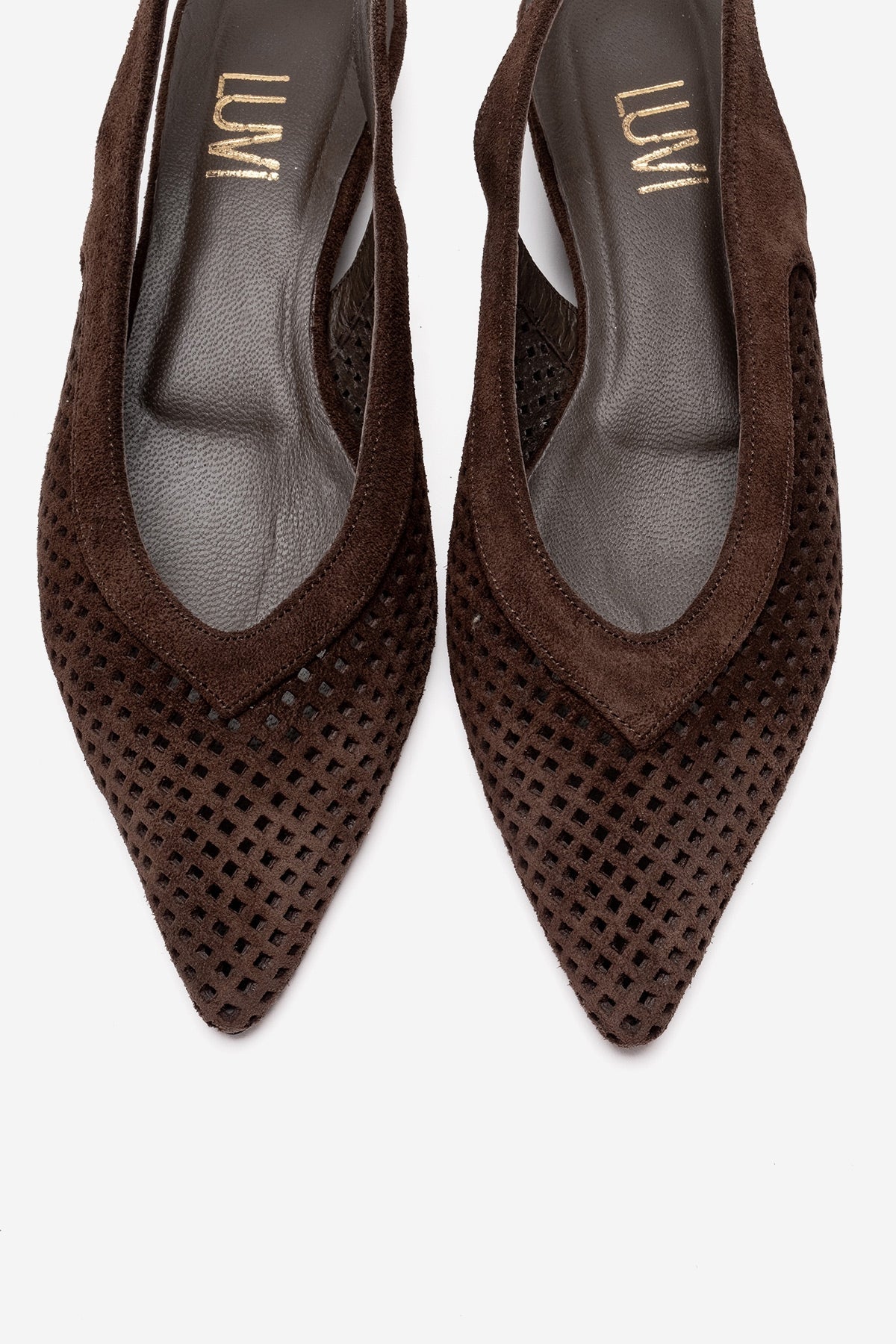 LIEVE - Brown Genuine Leather Low Block Heel Slingback – side view showing leather, suede, Vowalisse