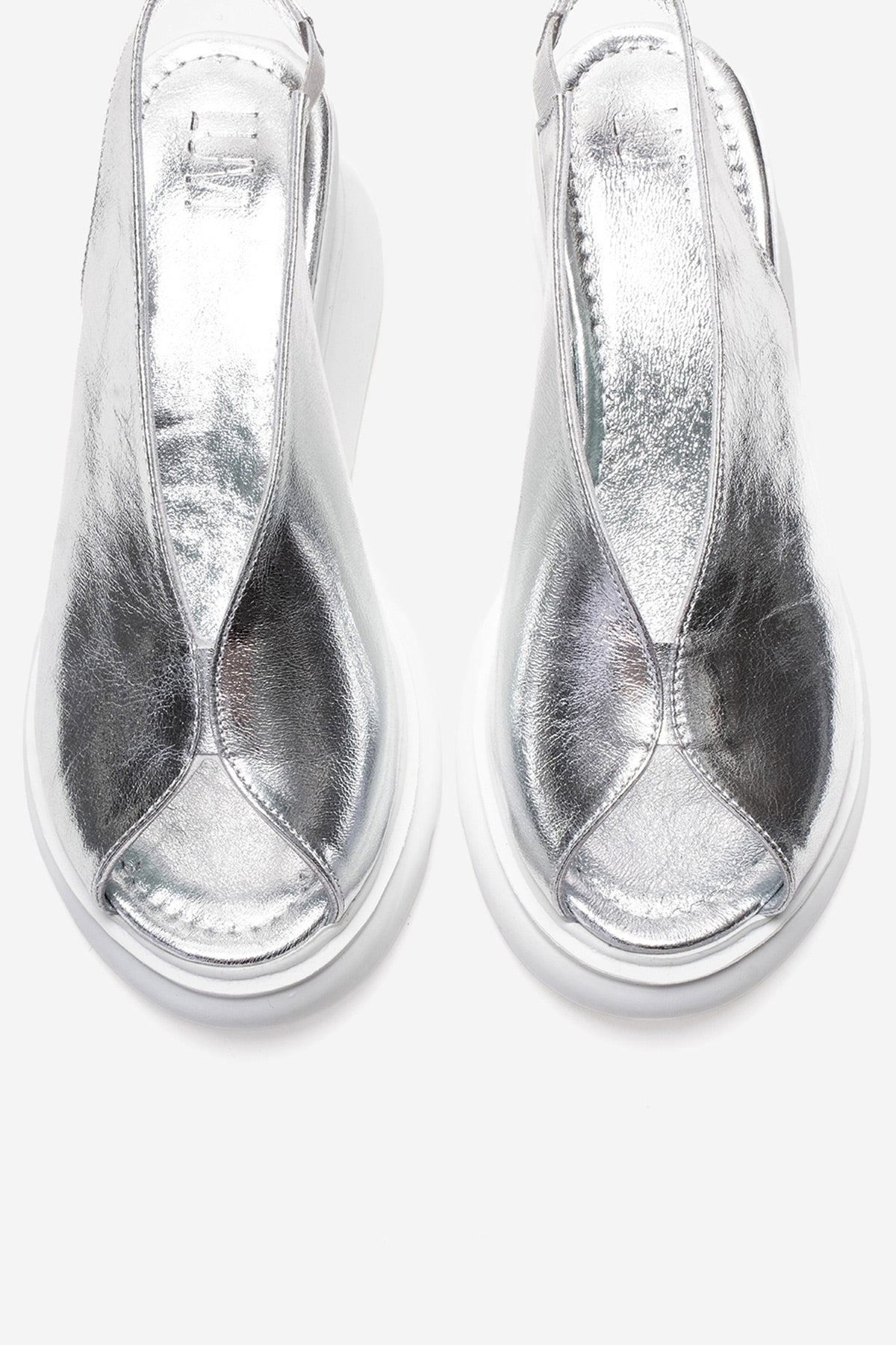 SAM - Silver Genuine Leather Wedge Sandal – side view showing leather, metallic, silver, Vowalisse