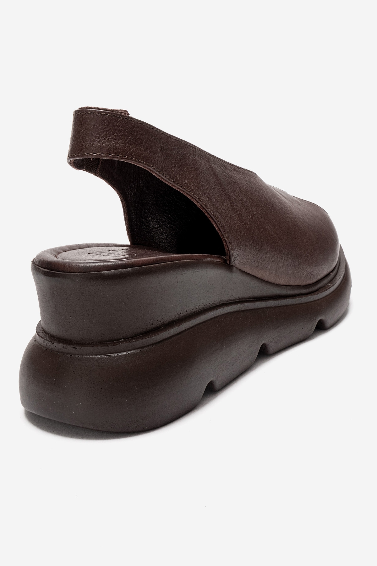 SAM - Brown Genuine Leather Wedge Sandal – back view showing leather, Vowalisse
