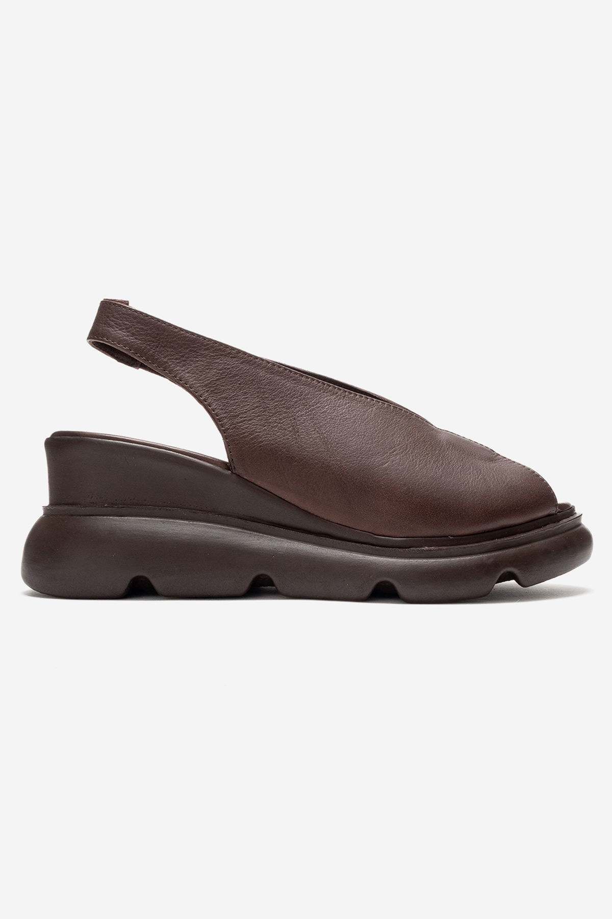 SAM - Brown Genuine Leather Wedge Sandal – top view showing leather, Vowalisse