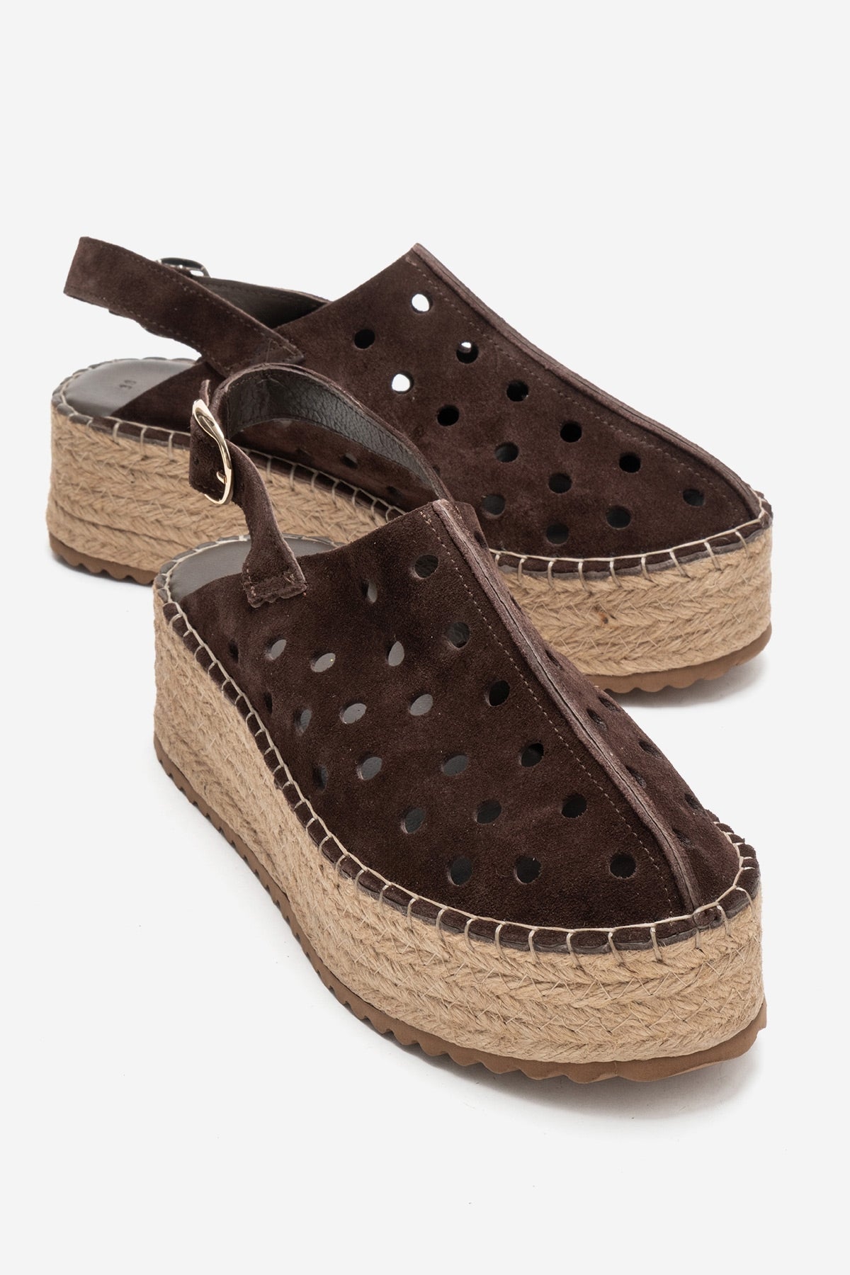 FRAGA - Brown Genuine Leather Wedge Sandal – front three-quarter view showing leather, Vowalisse