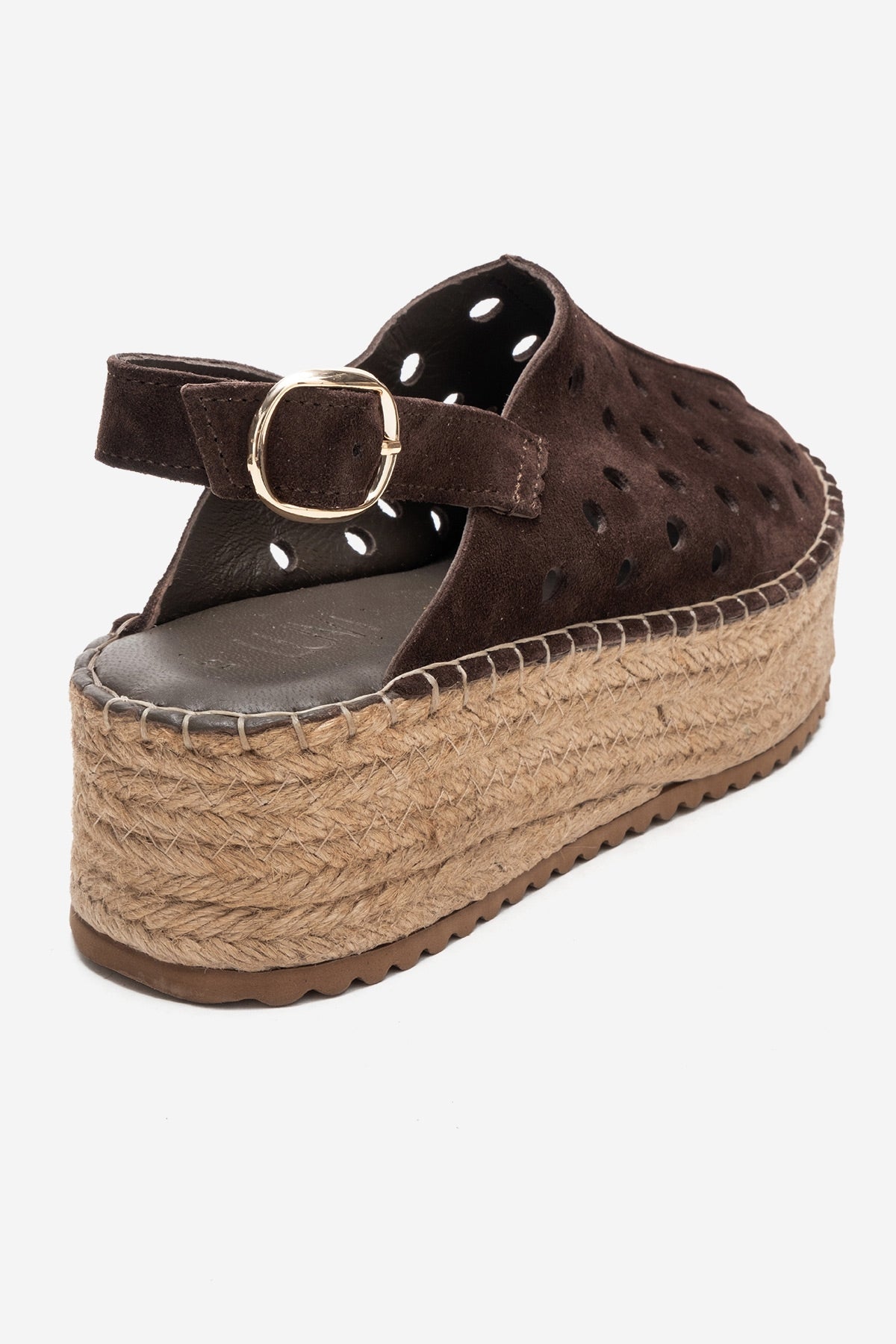 FRAGA - Brown Genuine Leather Wedge Sandal – back view showing leather, Vowalisse