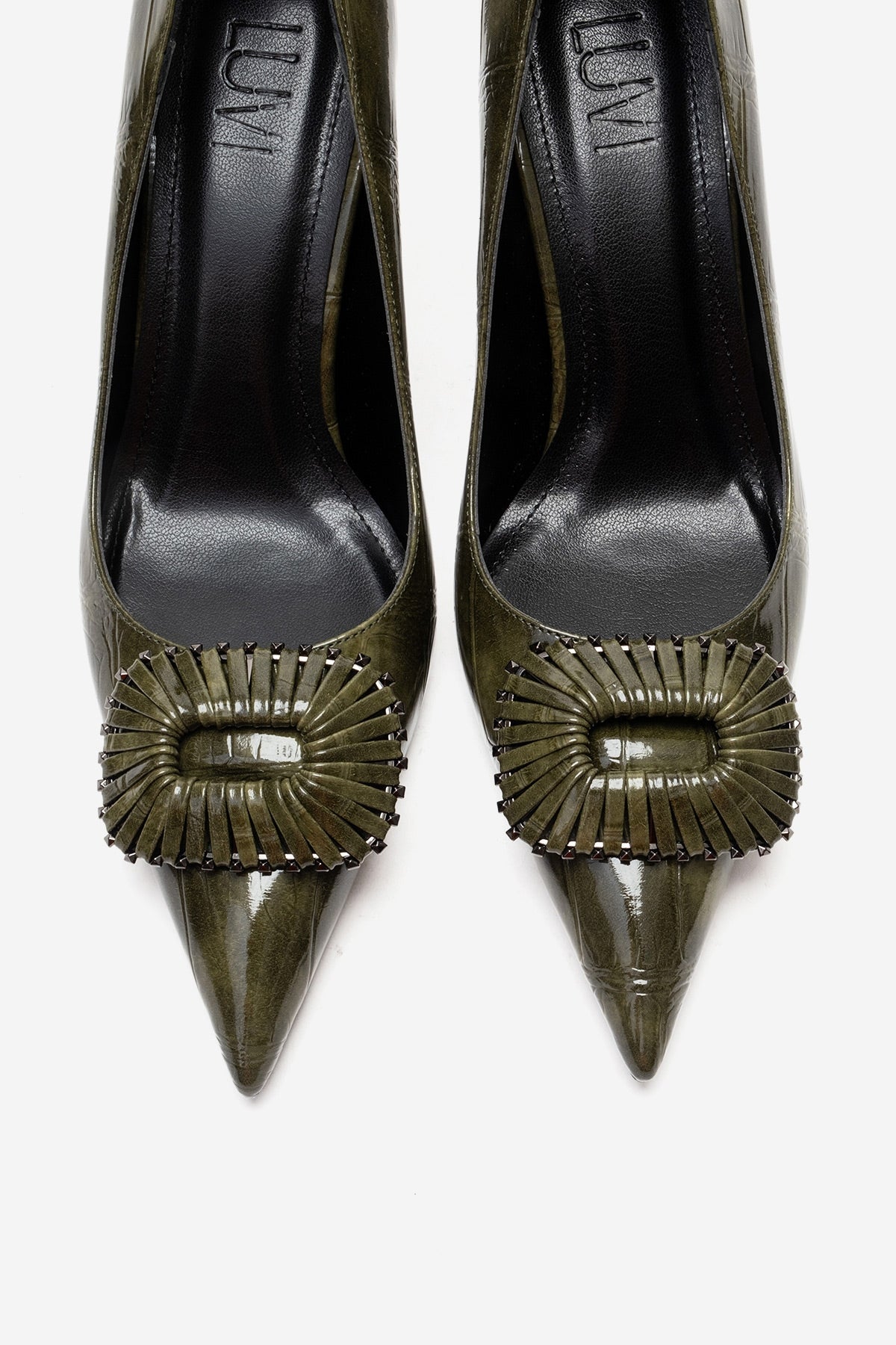 REBEL - Green Stiletto Pump – side view showing leather, green, Vowalisse