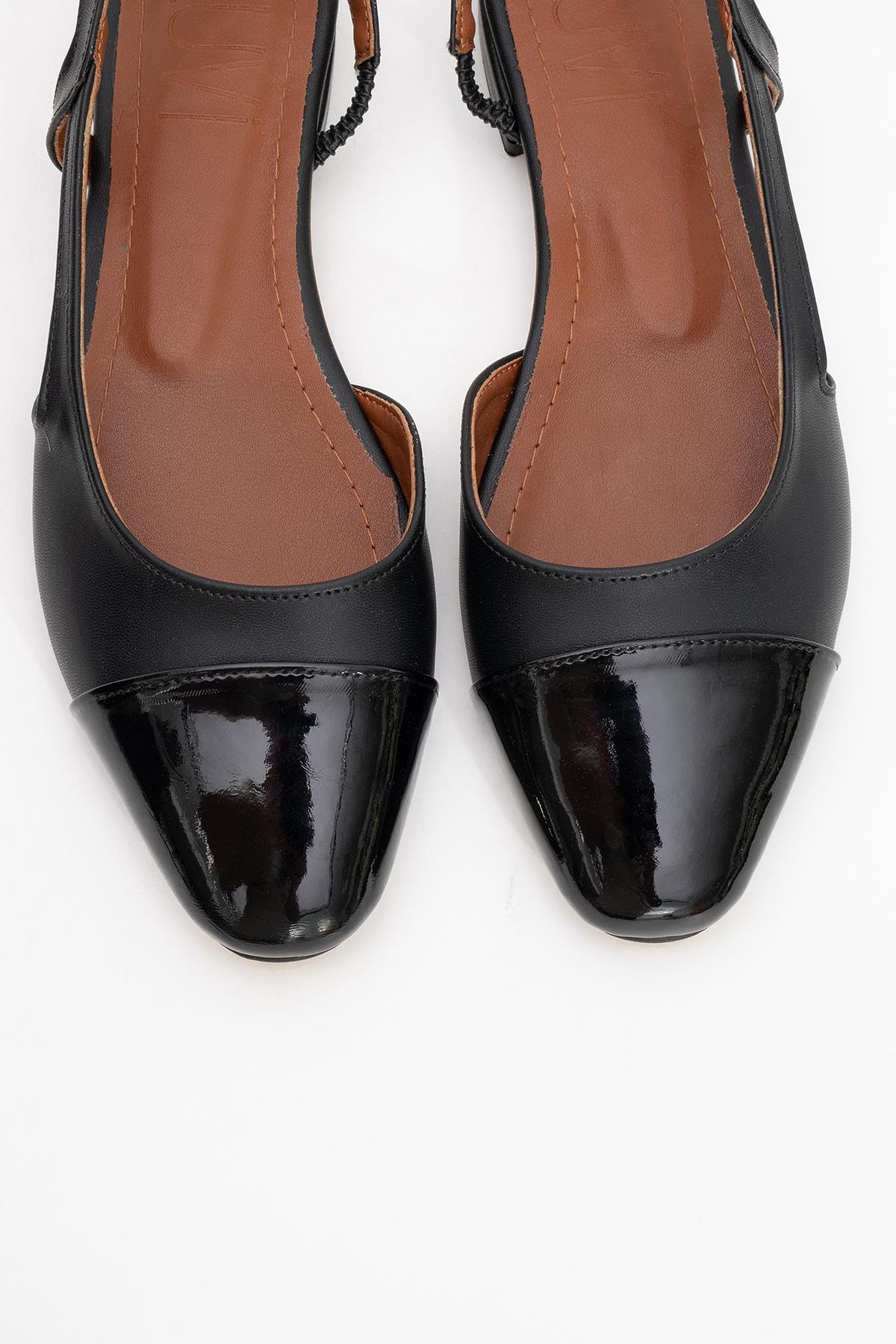Lujo - Black Backless Ballet Flat – side view showing leather, black, Vowalisse